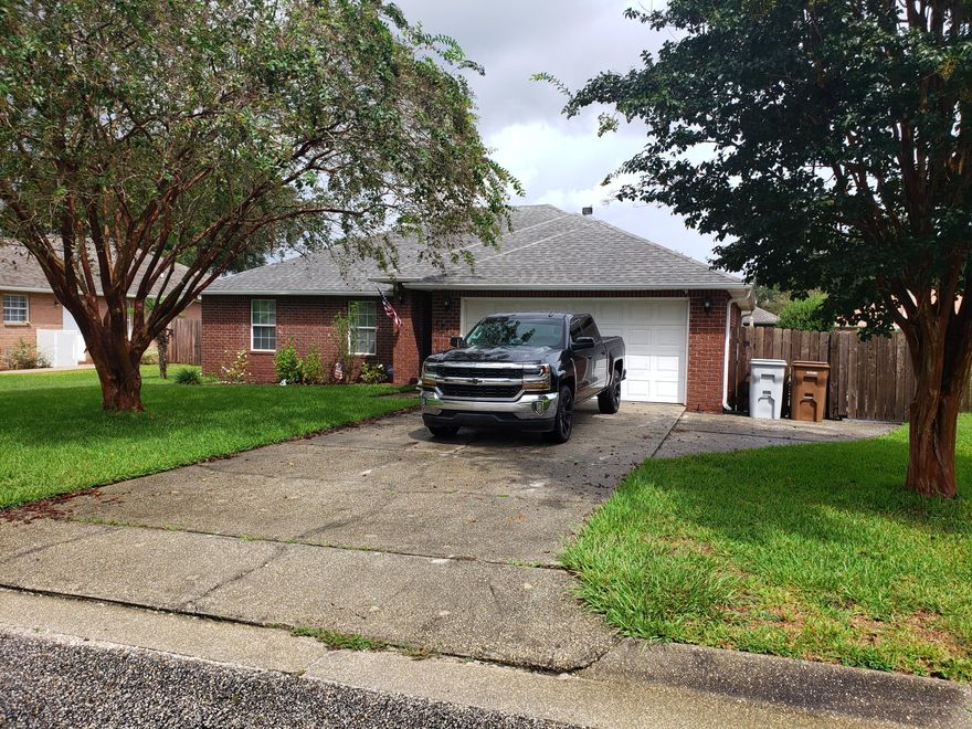 All Brick 3 Bedroom, 3 Bath home.  Two car garage with storage area.  Open kitchen, vaulted ceilings, fireplace.  Large master suite with his and her closets.  Separate shower and garden tub.  Nice landscaping and lawn with fenced back yard.   8x10 utility building in side yard.  Military family given preference.  Available November 1.