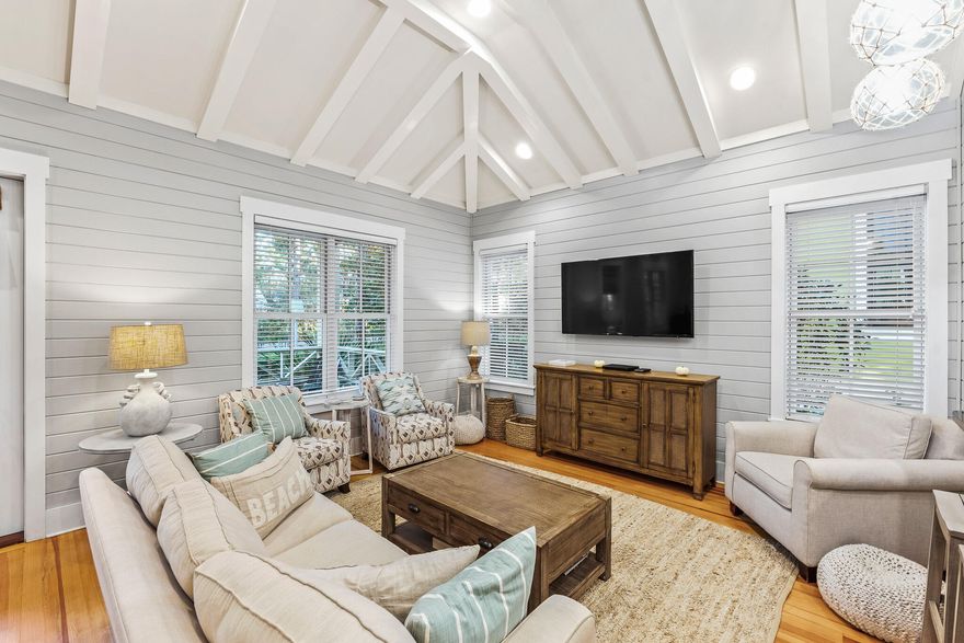 Come experience the unique location & privacy of 66 Tall Timber, nestled in the Forest District of Watercolor. Everyone will enjoy this peaceful setting & it's only minutes to the Beach or Camp Watercolor. This charming home features a light, open floor plan featuring Master & Guest Bedrooms on the first floor & large screened porch with fireplace for special family gatherings. Watercolor is recognized as a Top Rated Family Vacation Destination, offering 499 acres of coastal resort pleasures & residential beauty. It's the Ideal Southern Coastal community. Imagine the sweet memories you'll create having fun in the Sun on the sugar sand beaches, walking & biking, or cruising 30A in your new Golf Cart (which is included with home purchase).  Fun & good times...the best is yet to come!