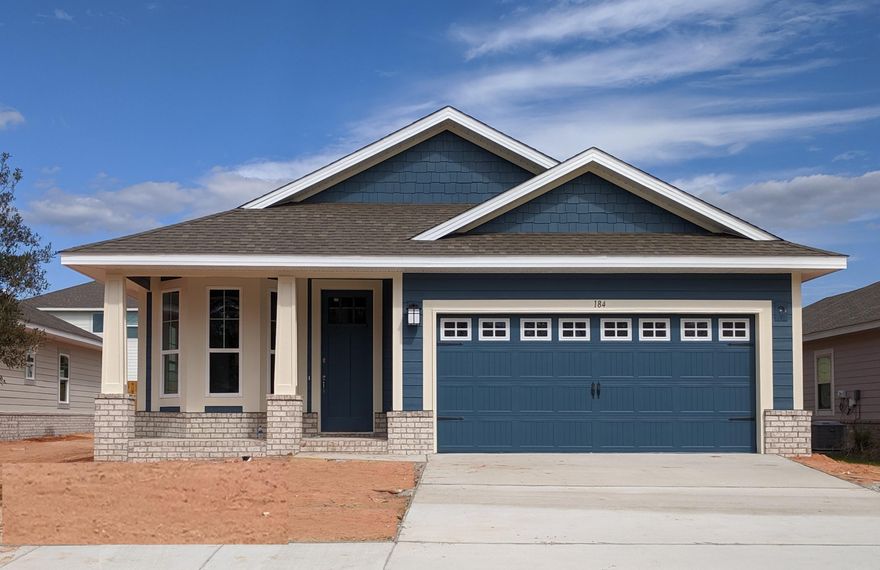 Adorable 3/2 Craftsman style home. Great location in Freeport, behind Publix and just 18 minutes to Grayton Beach! This home will have 9' ceilings, including tray ceiling in master bedroom, 8' entry doors, covered back porch and more!
Additional features include granite counter tops, COREtec Pro Plus Vinyl Plank flooring in living areas + wet areas, shower in Master Bath, garage extended two feet.