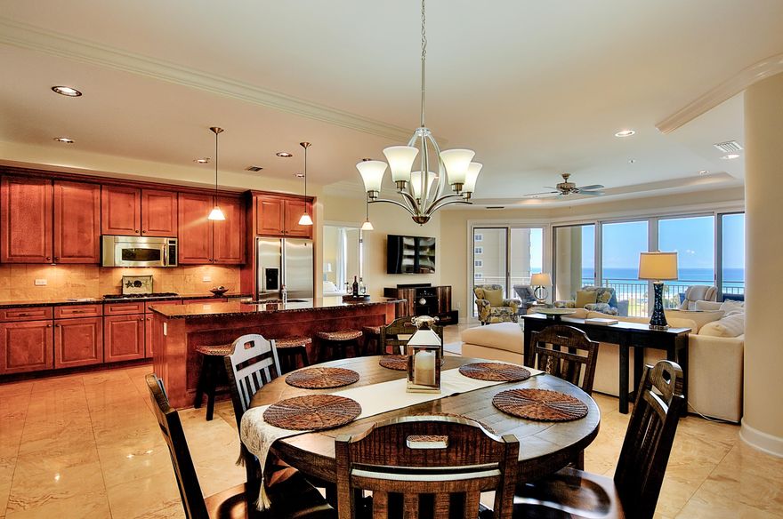 This beautiful Villa in Grand Dunes II is the only 3BR available and it is priced to sell !!!All of the furnishings, artwork, accessories, window treatments, mattresses and balcony furniture are all less than two years old. The travertine has been honed, sealed and polished, the carpet in the bedrooms is new and the Villa is being sold furnished, including all linens, bedding, silverware, dishware, etc. Plus, it comes with ''Hurricane Shutters'' already installed on the balcony to protect your gorgeous new Villa! This unit offers a ''Premium'' stainless steel appliance package, that includes a 5 burner natural gas cooktop, icemaker, double ovens, granite countertops and bar, recessed can lighting and soft-close drawers.