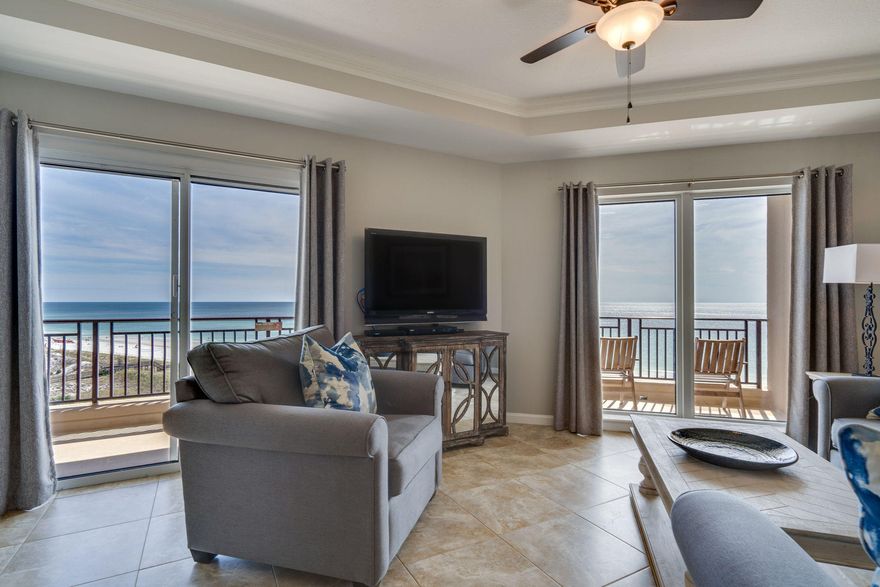 Enjoy the sound of the waves from the balcony of this seventh floor, updated three bedroom, three bath end-unit in the very desirable building of Westwinds. This recently updated condo features panoramic gulf-front views plus miles of coastline views. Upon entering, the open kitchen welcomes you with granite counter tops, stainless steel appliances, & white cabinets. Adjacent to the kitchen is the dining area which opens to the living room where you can enjoy the wrap around balcony & amazing views. Tile floors expand through the living area with new carpet in the bedrooms. All three bedrooms have their own private full size bath & king size beds. The master bedroom has two large picturesque windows overlooking the gorgeous gulf. GOLF CART included!