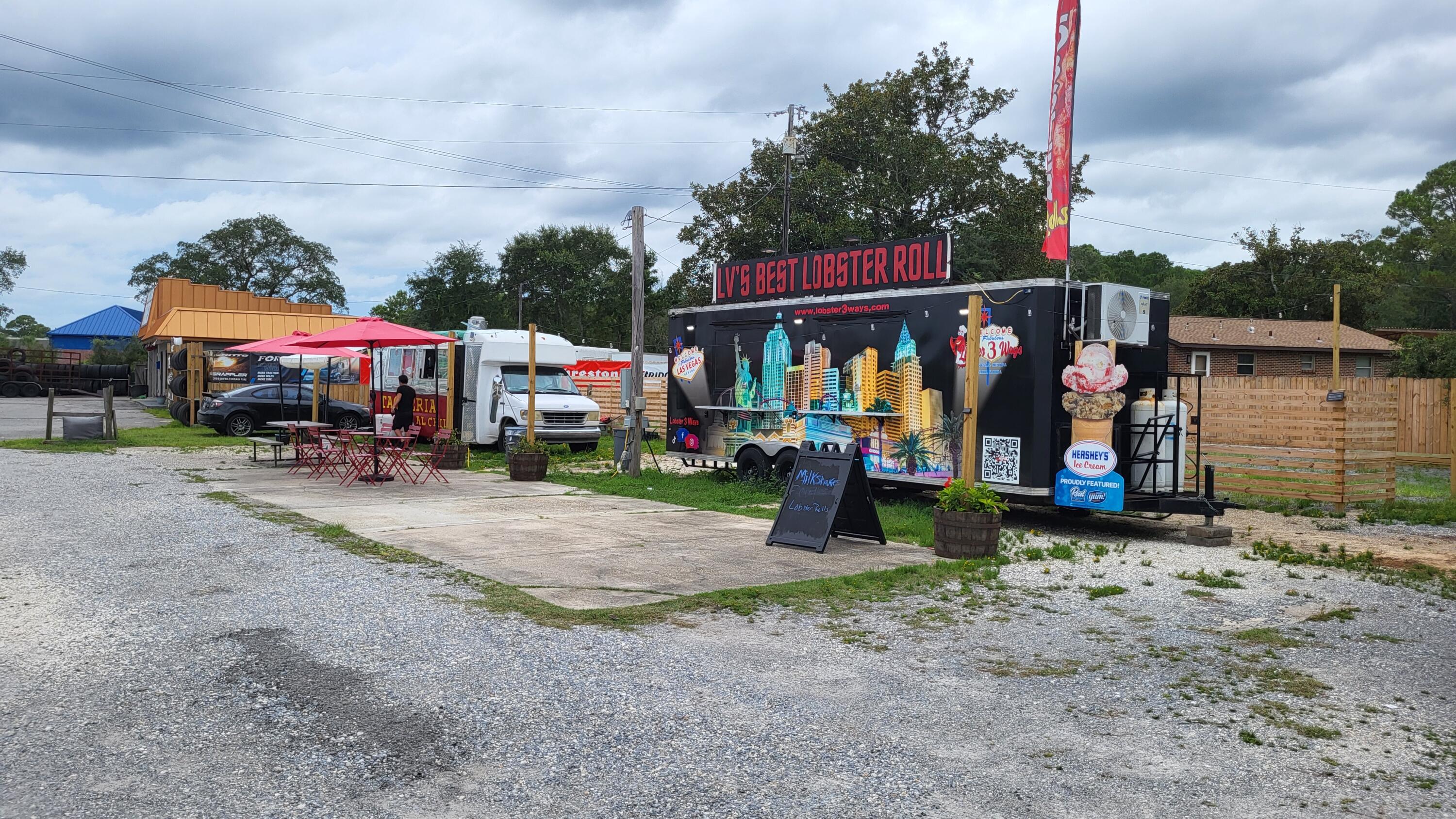 Lot for lease for Food Truck/Trailer, ONLY 1 SPOT REMAINS, 2 food trucks already leased. Has electrical pole with two 50 amp plugs and water. $1,500 per month for 1 year or more lease term. Includes water and access to a restroom. Located west of Walmart and east of Aldi's. Property has an existing median crossover so traffic heading both ways can access site.