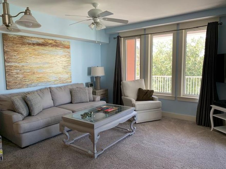 This newly updated furnished corner unit is a  2 bedroom lock-off with large windows for great views and plenty of natural sunlight. You are steps away from a fitness center, resort style pool, hot tub, grilling areas, outdoor fireplaces, and convenient  dog walk areas, as well as dining, shopping, entertainment, and nightlife in Village of Baytowne Wharf.