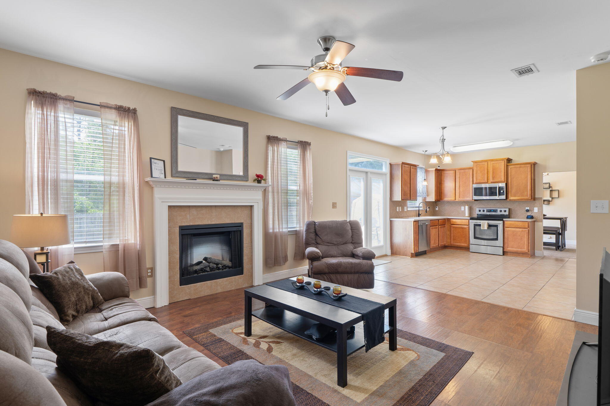 OPEN HOUSE! Saturday, 8/30 from 11am-2pm. Welcome to this beautifully upgraded 4-bedroom, 2.5-bath home in the quiet Treasure Isle Estates community of Navarre. Recent updates include a new roof (2022), two new HVAC systems (2022 & 2023), water heater (2020), and fresh interior paint throughout. With over 2,300 sq. ft. of living space, this two-story home offers comfort and functionality. The kitchen features 36'' maple cabinets, stainless steel appliances, and an eat-in area that flows into the main living space. A formal dining room and bonus room provide added versatility. Upstairs, the spacious primary suite boasts tray ceilings, a walk-in closet, and a bath with double vanities, garden tub, and separate shower. All bedrooms and laundry are conveniently located upstairs. Enjoy ultimate privacy with no neighbors to the right, left, or behind, plus a fully fenced backyard with wide gate access for boat/RV parking and an automatic sprinkler system. With no HOA and just minutes from Navarre Beach, dining, and shopping, this move-in ready home is the perfect coastal retreat.