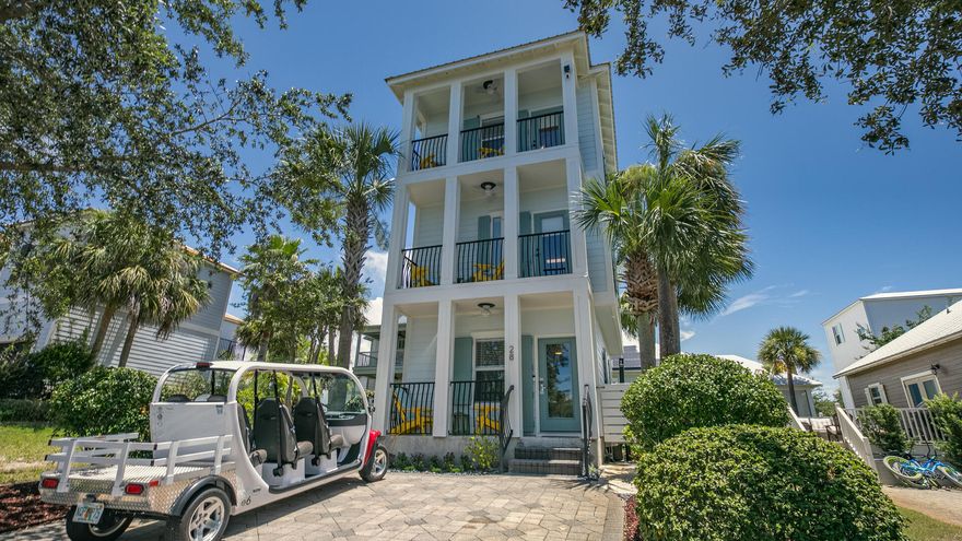 Here's your opportunity to own in the beautiful 30A area! This turn-key home can be used as a primary or second home or rental property. This immaculate 2 BR 3 BA beach home is located in the coveted gated community of Village at Blue Mountain Beach on 30A and from the back gate is 1 and 1/2 blocks to the beach, or a 6 minute walk. This 3 level home has been freshly painted on the exterior with Benjamin Moore coastal colors and new landscaping. The interior is updated with granite, travertine and hardwood floors, new SS Samsung appliances, shaker cabinets, crown molding, Nest thermostat, Ring doorbell, and furniture vanities in the bathrooms. The home sleeps 7 with new full size bunks, and comes furnished and rental ready with just a few exclusions. GOLF CART is negotiable with the