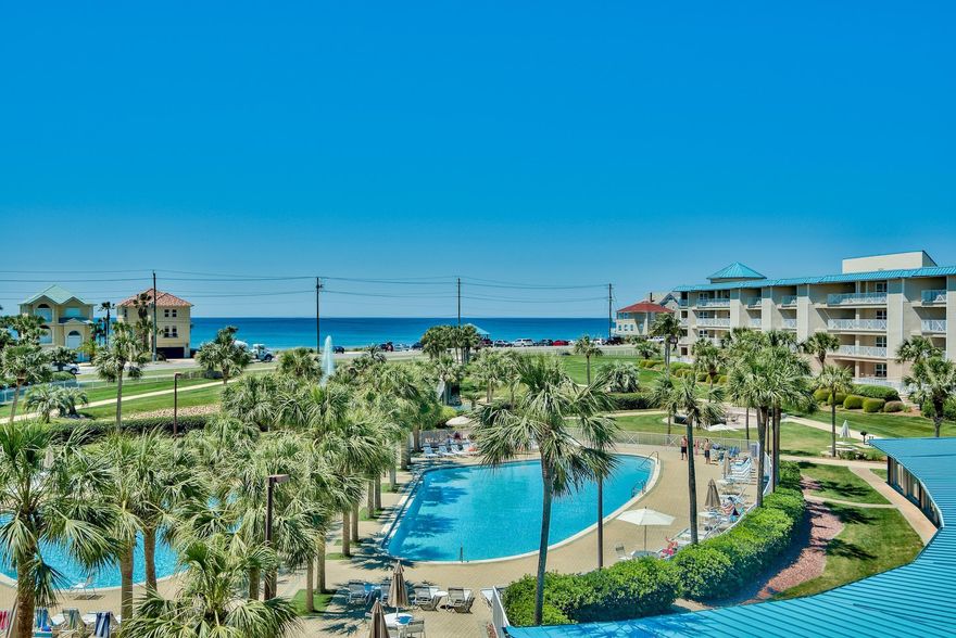 You will be so excited to call this your home! This is the largest 2 bedroom unit with 1410 sq. ft. Well appointed & directly facing the Gulf of Mexico. You will walk in & never want to leave. This Resort offers 2 pools: the left pool is heated. A bridge over a pond filled w large fish that rise their heads to the stomping of your feet. Take advantage of Bar-b-que grills, fitness area,tennis, community room, picnic area or walk to the amazing beach. This unit, C321, offers a deeded garage space & separate storage area. Inside the furniture is top of the line. The spacious first bedroom has its own private bath, carpet & a built-in murphy bed w attached tv. The master faces the gulf & offers a private entrance to the balcony. Family room is open, perfect for entertaining. Sleeps 6