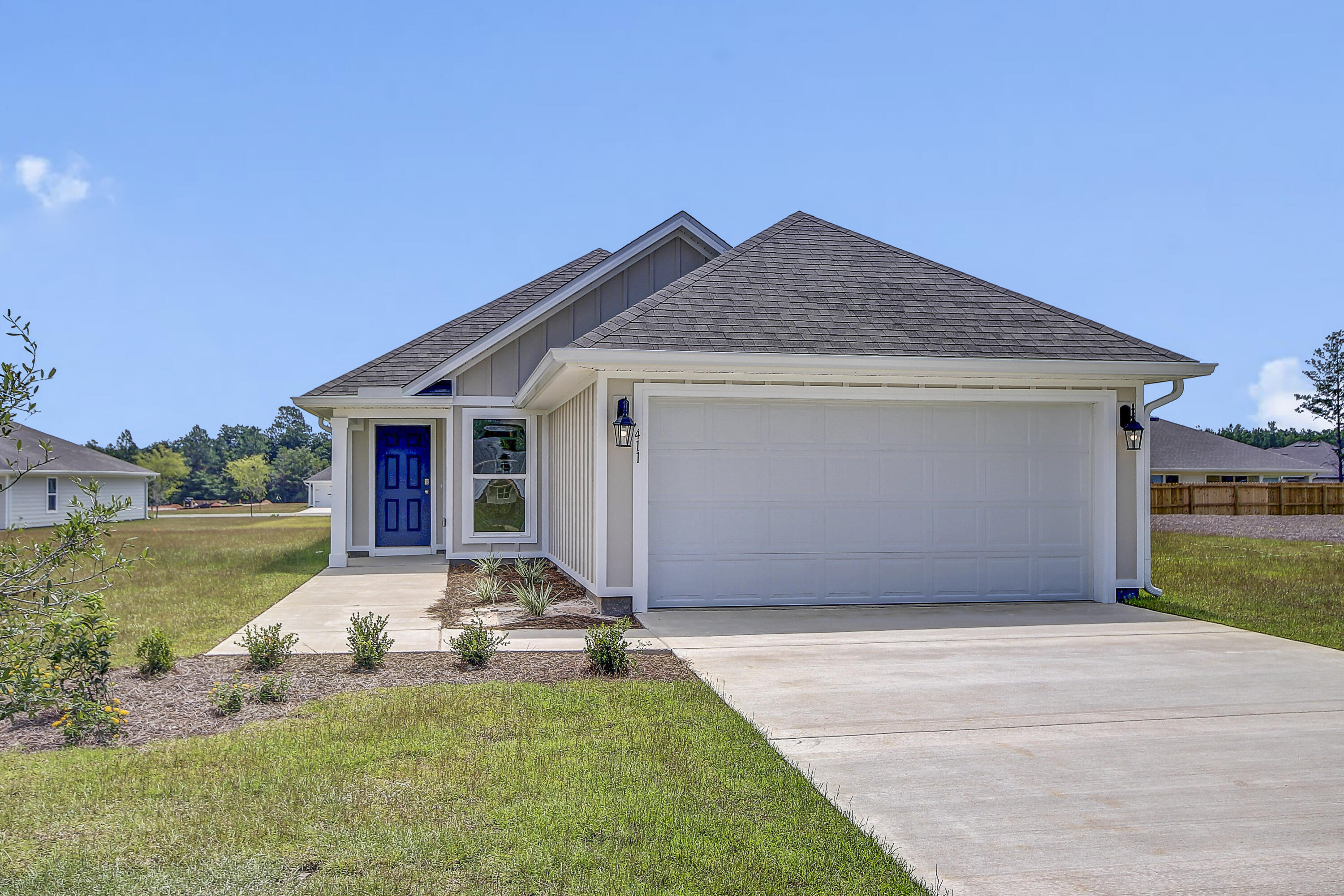 This community is located in Freeport Florida and with immediate access to Hwy 20, Hwy 331, and Interstate 10. The beaches of South Walton are approximately 25 - 30 minutes away and the commute time to Panama City Beach is about 45 minutes via Hwy 20. | The Celeste plan is a 1 story home featuring 3 bedrooms and 2 bathroom. The open concept floorplan offers Ivory shaker style cabinetry, soft close drawers and granite countertops in the kitchen and bathrooms. Your primary bedroom offers 2 closets and an en-suite that has a tub you can relax in after a long day at the beach.