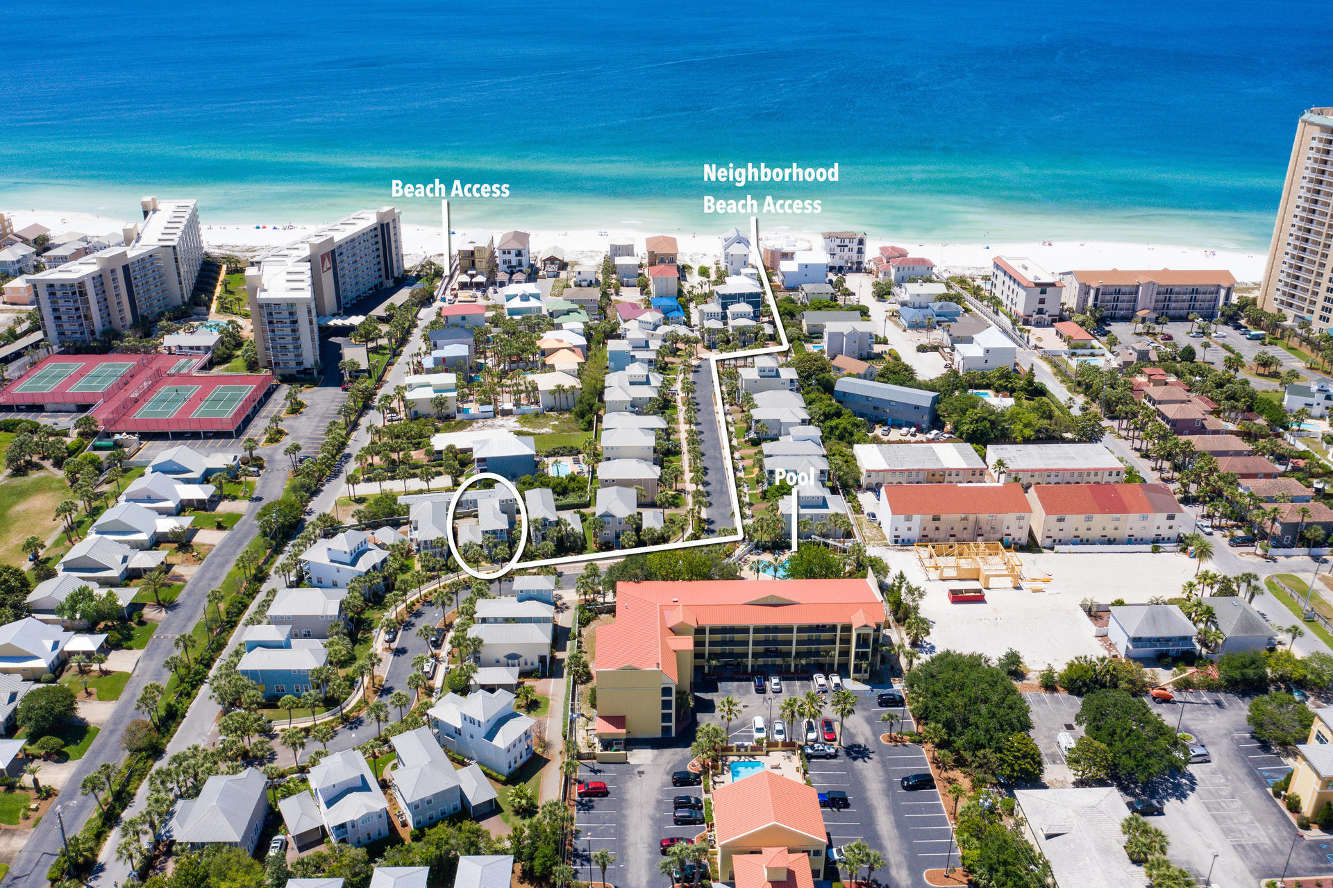 Incredible Location! Investor's Dream! Turnkey Vacation Rental Cottage w/ historically proven rental income  - 2021 - $116,307. $125,000 projected for 2022! Gulfside Cottages is loved by owners and a favorite of rental guests, a cul de sac community w/ only 29 homes, white picket fences, neighborhood heated pool (in Spring) and is just a very short walk to the Gorgeous Beach! Updated 4 bedroom, 3 bath cottage w/ 3rd story tower room, coastal decor, wood look tile on first floor, quartz countertops, new HVAC systems, Sold FURNISHED! Inviting front porches for relaxing, reading, enjoying your morning coffee or evening beverage. Covered carport w /LED lighting, storage for all of your Beach toys. LOW HOA Dues. Convenient to shopping, grocery stores, fast food & fine dining.