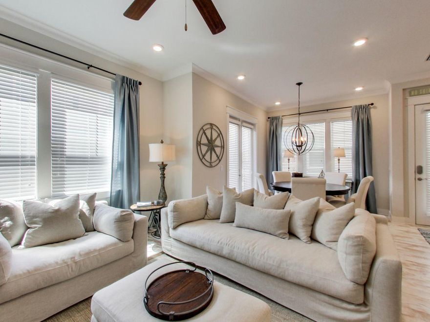 WELCOME HOME! to your FULLY FURNISHED & beautifully decorated townhome in the heart of INLET BEACH. Rental is $43K-$50K. Your home is steps away from a large family friendly pool area, cabanas, fitness center and grilling area all for your families convenience There is a private BEACH trolley service. The newest entertaining district, THE HUB, is just across the street. You will love the soaring ceilings on both floors as well as the 8ft doors, granite counter tops, stainless steel appliances with gas,Rinnai tankless water heater,upgraded laundry appliances, adjustable king bed, and high end tile work. This home features storage rooms that keeps your families beach gear tucked away. Escape to your truly turn key beach home and enjoy the family memories that will be created for a lifetime!