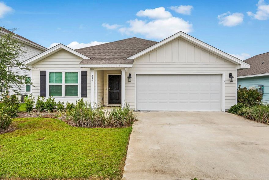 Just built in 2020! This gorgeous 3 bedroom, 2 bath home is nestled on a quiet cul de sac street in a new community within the highly coveted Hammock Bay, which features innumerable, top-notch amenities, including but not limited to multiple resort-quality pools, dog park, walking trails, fitness center, club house, tennis & basketball courts, General Store, playgrounds, Bay-front pavilion and dock, RV/Boat storage (separate fee), & more! This lovely home boasts gorgeous flooring and neutral paint throughout and a split, open floorplan, complete with a spacious living room, formal dining area, and plenty of cabinet/counter space in the kitchen (complete with stainless appliances, including a flat cooktop stove & side-by-side refrigerator), island/