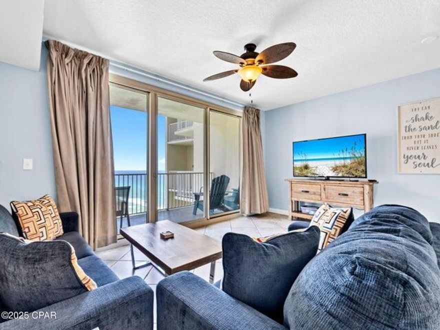 The beach getaway you've been dreaming of at the ever-popular Shores of Panama! This beautifully decorated, beach-inspired 2-bedroom + bunks, 3-bath Gulf-front condo is fully equipped for rentals and boasts a strong, seasoned rental history. Comfortably sleeping 8, the unit features breathtaking Gulf views framed by fresh, decorator-perfect interiors designed with the beach and sun in mind. Recent upgrades within the past 3 years elevate this unit to standout status, including new quartz countertops and shiplap accents on the kitchen bar, a stylish shiplap feature wall in the dining area, brand-new built-in bunk beds with a custom barn door for privacy, and fresh paint throughout.