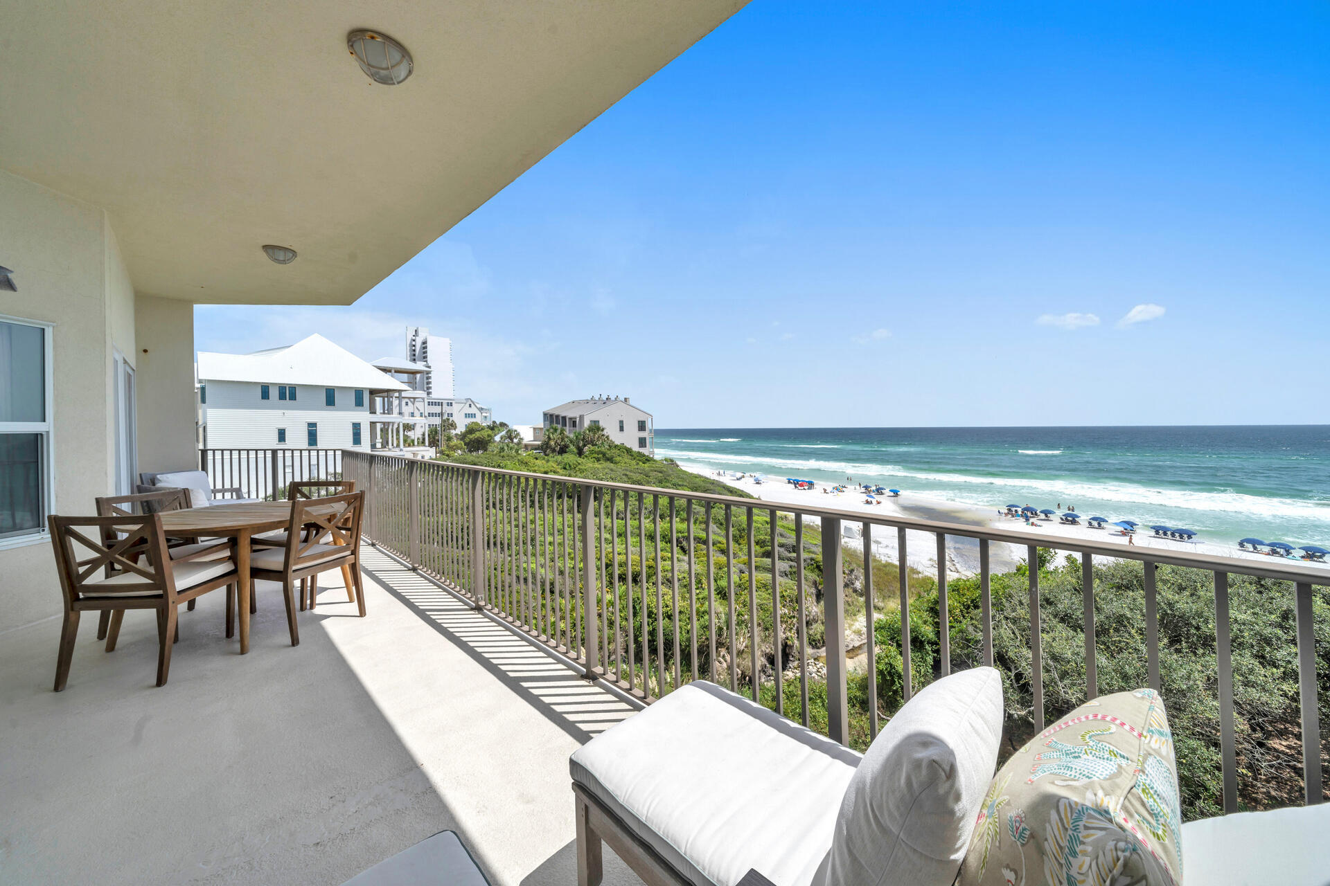 Prominently positioned in the heart of Seagrove, this beautiful third floor GULF FRONT condo is located in the gated Legacy complex. This spacious, open and bright unit features 4 bedrooms and 3 full baths in 2,290 square feet of gulf front living. In addition, soak up some sun while having your morning coffee or take in the awesome sunsets from the 32 foot long balcony. Totally remodeled in 2019--updates include all new kitchen cabinets, appliances, & quartz countertops, completely gutted and remodeled bathrooms, new flooring in bedrooms, foyer built-ins, unit completely painted, shiplap details, light fixtures, all new furnishings, and more! The open concept living/dining and kitchen area boasts sweeping gulf views and is a perfect space for entertaining family and friends.