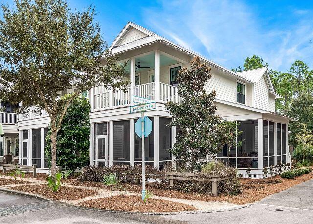This stunning turnkey Watercolor home has been meticulously maintained, with lovely furnishings. The 1st floor living area is very spacious and open to the dining and kitchen area. The 1st floor also has a wet bar, laundry room, 1/2 bath, a spacious main bedroom with ensuite, plus 2 screened porches overlooking a park and preserve area. The 2nd floor offers a sitting area, 2 spacious main bedrooms with ensuite, and a front facing outdoor porch. The home has a golf cart garage, outside enclosed shower, and grilling area. Owners and guests of this home get access to all Watercolor amenities. The popular Watercolor Beach Club is a private gulf-front club that features three pools, 3 restaurants, and multiple floors with tons of seating and unobstructed views of the Gulf of Mexico.