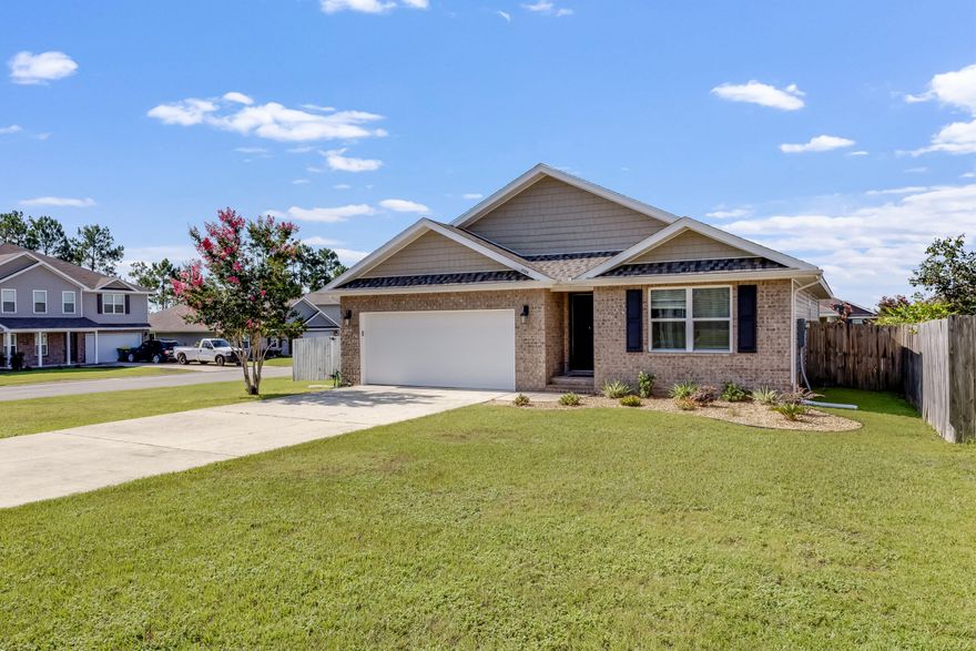 USDA eligible, which is amazing for financing.New roof put on in December '24'Seller paying $5000 toward buyers closing costs.Nestled in sought-after Partridge Hills Subdivision taking a right at the first street entering Crestview, offering easy access to military installations and amenities, split&#8209;floor plan. Open concept living dining space seamlessly connects to kitchen and covered deck--ideal for entertaining. Kitchen equipped with island, large pantry, smooth&#8209;top range, microwave, dishwasher, and upgraded refrigerator. Master suite details: double&#8209;vanity, separate shower, soaking tub, and walk&#8209;in closet  Flooring: Durable vinyl plank throughout common areas; carpet in bedrooms  Utilities: Central heat pump/air, ridge vent, electric water heater; in&#8209;unit laundry incl Upgrades include new blinds on all windows, new roof as of Dec "24", updated landscape with a rock garden in the front of the home, master closet upgraded with shelves and new paint throughout this beautiful home.  