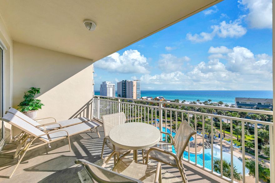 Welcome to your dream vacation escape! This beautifully appointed 977 sq. ft. condo features 2 bedrooms and 2 bathrooms, offering breathtaking views of the sparkling Gulf of Mexico from the kitchen, living room, and private balcony. The bunk bed offers a double bottom with a trundle twin and a twin on top, making it ideal for families or groups needing extra sleeping space, while the queen sleeper couch allows the condo to comfortably accommodate up to eight guests. Located in the heart of Destin, Sterling Shores is a premier beachfront property that combines luxury, comfort, and convenience. Turnkey and rental market ready, this condo is an ideal investment or a perfect retreat for your own vacations! Sterling Shores offers an exceptional beachfront experience with 400 feet of deeded beach access and a wealth of resort-style amenities. Enjoy two stunning pools, including a spacious 4,300 square foot heated lagoon-style zero-entry pool and a Gulf-front pool, complete with sundecks and a seasonal beachside tiki bar alongside a grilling area. Additional amenities feature a well-equipped fitness center and a 42-seat theater room, perfect for cozy movie nights. With ample parking, convenience is guaranteed for you and your guests. Indulge in beachfront dining at the fan-favorite Back Porch restaurant just across the street, and explore other nearby dining options like Ruth's Chris on Restaurant Row. This is truly the ultimate beachside retreat don't miss your chance to own a piece of paradise!