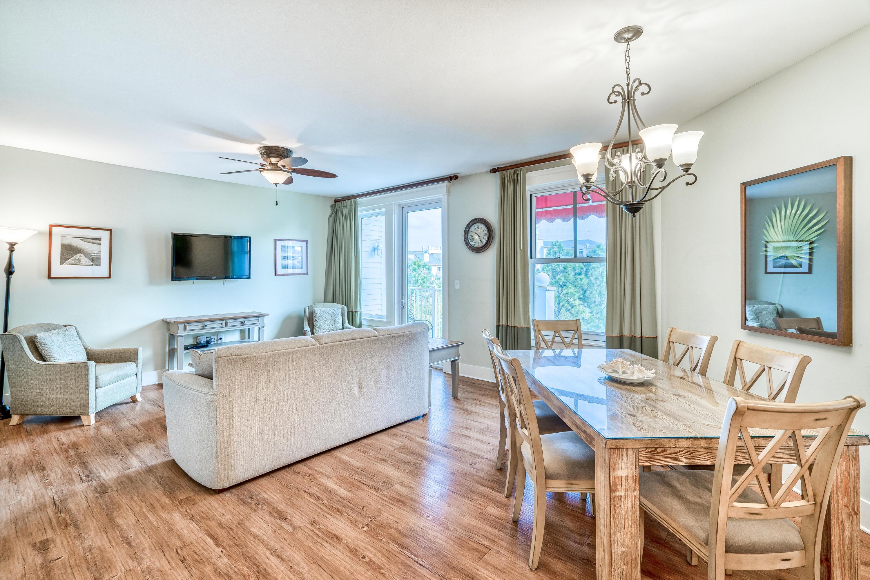 Rare top floor one bedroom with a den designed and furnished to be a second sleeping area is a perfect resort home for families needing a bit more than a typical one bedroom.Two full baths make it ideal. And there is space for more guests on the sleeper sofa. Spacious living dining area for families to gather. Enjoy the proximity to Village at Baytowne Wharf and all the upscale amenities Sandestin offers. And don't forget the oiwners' special hieaway - the Solstice Club, a party room, with porch, fireplace, deck and grilling area is next door. Grand Sandestin/Lasata area offers wade in pool, hot tub, workout room and more. Offered furnished and ready to enjoy.