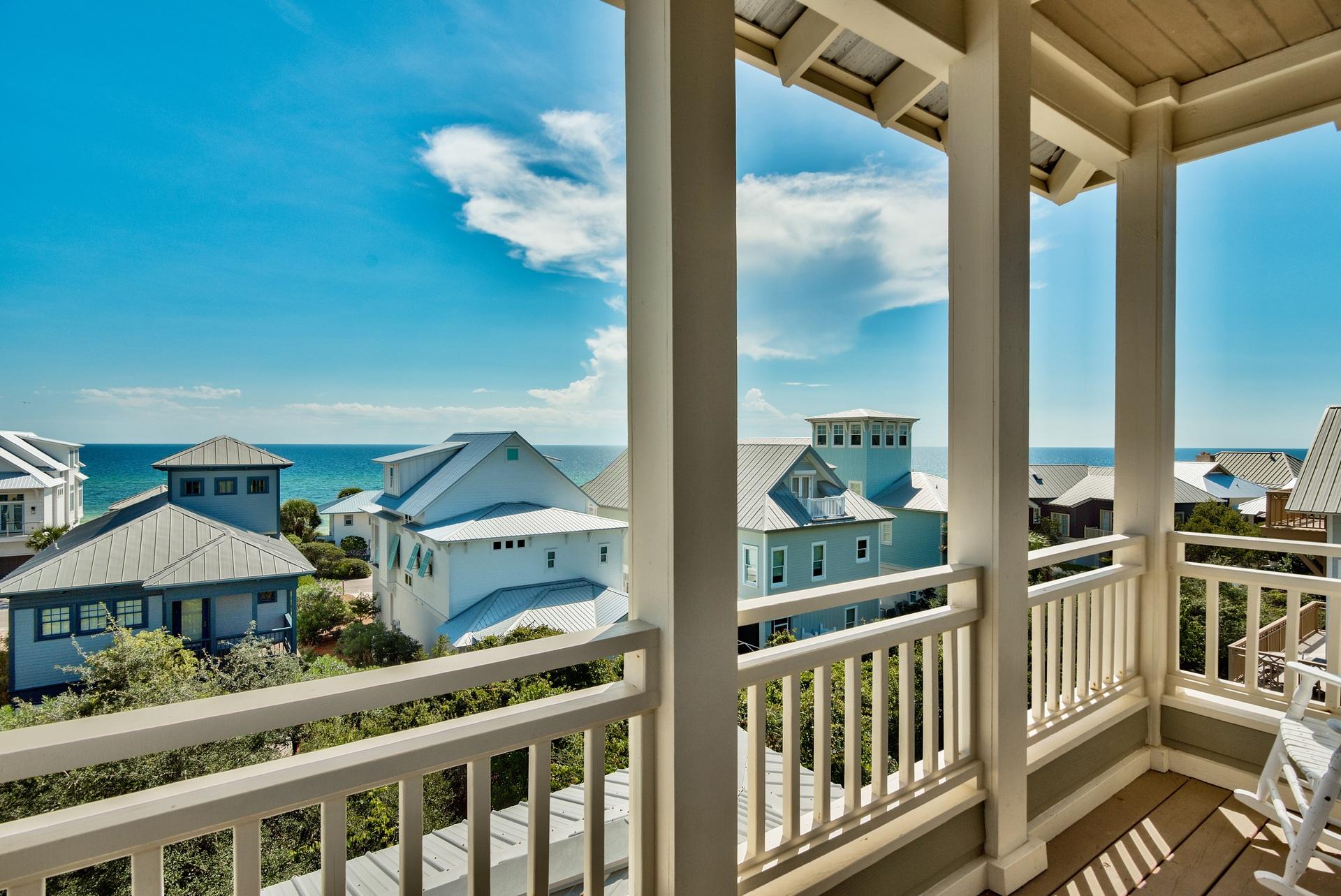 Beautiful Gulfside home situated directly next to Rosemary Beach. This home features amazing gulf views and is just steps away from the Barbery Coast deeded beach access. Offered fully furnished and is outfitted with tasteful decor. With rental projections exceeding $160,000- an incredible investment opportunity. Entering the first floor you will have 2 suites, built in bunks, and direct access to the pool. Heading up to the second floor you will enter a great room with a fabulous balcony overlooking the Gulf, as well as a generous living room for entertaining. On the third floor you are welcomed with a wet bar and more unobstructed gulf views.