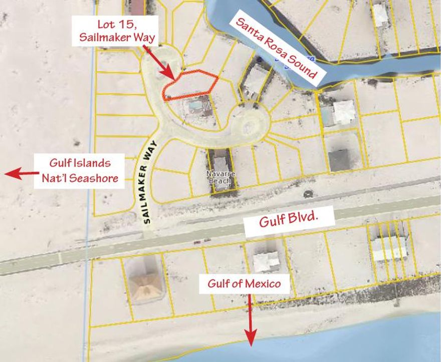 REDUCED $27,000 !!. PERFECT WATER VIEW LOT AND THE LOWEST PRICE IN SAILMAKER COVE . This perfectly located lot in the Gated upscale community of Sailmaker Cove, bordering Gulf Islands National Seashore, this lot offers views of the Santa Rosa Sound, Gulf of Mexico and Gulf Islands National Seashore. Navarre Beach is one of the last beaches that offer the Old Florida feel with miles of bike paths, National Parks and tranquility. Easy access to Pensacola Beach, Fort Walton Beach and Destin make this the Perfect Lot. Buyer to verify all information to buyers satisfaction including but not limited to lot size, zoning etc.