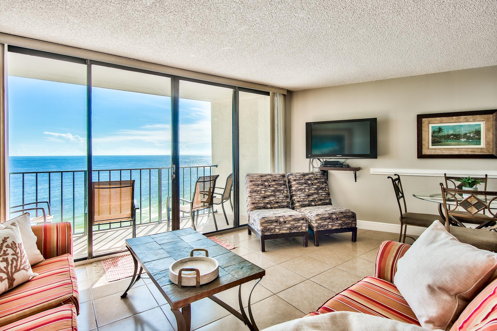 Fantastic 2-story PENTHOUSE unit offering 2 bedrooms with an upstairs loft that could easily serve as a third bedroom. The second level also offers a kitchenette, full bathroom, and a rooftop balcony! This unit offers two balconies to enjoy stunning Gulf views from the 12th floor elevation. The open floor plan and floor to ceiling windows & doors allow Gulf views from all of the common areas. Tile floors extend throughout the entire unit making it easy to maintain. The kitchen features stainless steel appliances, ample granite countertops, pantry, and a large breakfast bar. This unit is being sold fully furnished & decorated making it a great turnkey investment with rental history of $59K! The main level also encompasses the master bedroom, a guest bedroom, and two full bathrooms.