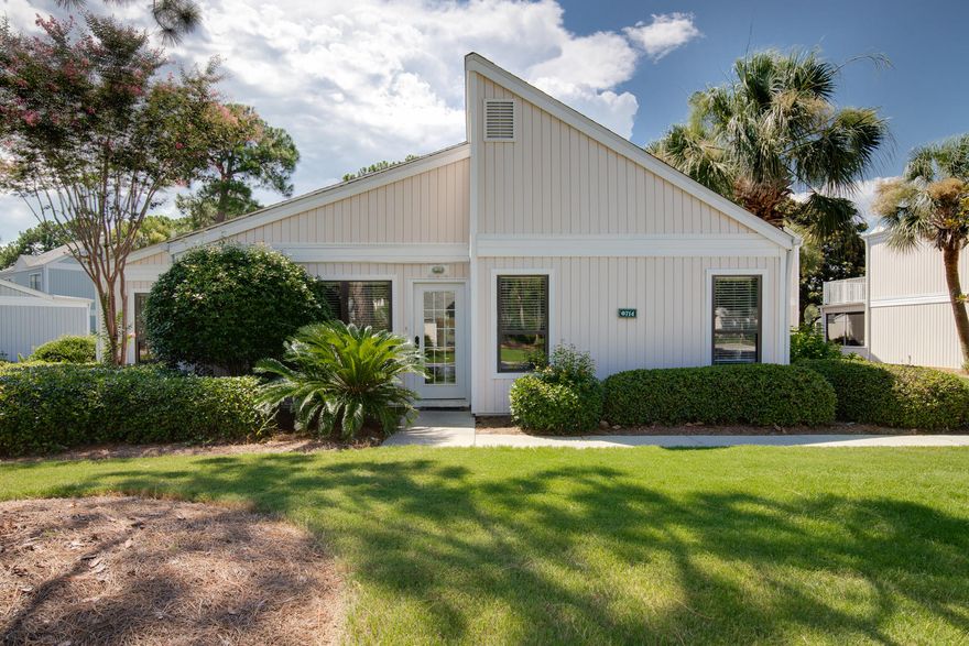 For those with beach, golf and resort dreams which blend the maintenance freedom of a condo with the privacy of a stand-alone home, Sandpiper Village offers this residential lifestyle with a twist. This freestanding condo in stellar condition sits on a lovely lake inside the gated Sandestin Golf & Beach Resort. The open floor plan features a fresh white interior throughout a generous living room, dining space and kitchen. Possibly the most enticing spaces are the charming glass-walled sitting nook overlooking the water off the living room and the brick paver patio outside. The bedrooms are enchanting with new carpeting and white wash beadboard paneling in the bathrooms. Each bedroom has its own private bathroom. There's a half bath off the living area. Granite countertops are standard in the kitchen and the bathrooms. Stainless steel appliances and cottage-style cabinets create a casually sophisticated atmosphere. For indoor-outdoor living at its finest, embrace this fun-filled, maintenance-free, creative lifestyle with soothing water views and lovely landscaping. The beach is near, and the golf courses, swimming pools, world class tennis courts, full service marina and abundant amenities of resort living are just as close. Baytowne Wharf and Grand Boulevard await exploration, and this solo condo dwelling will affectionately surround you with warmth and comfort.