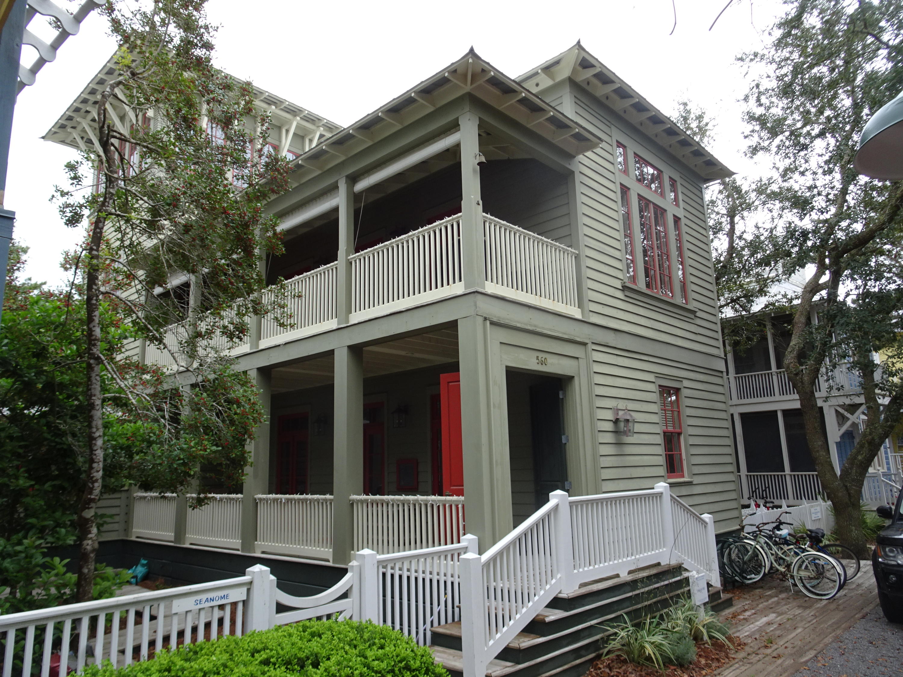 With stunning architectural design and outstanding craftsmanship, this is not your typical Seaside house! Almost Italianate in its proportions, this two-story home was crafted as if by Shaker artisans. With post-and-beam construction of North Carolina pine, the architect Eric Watson, describes this beauty as ''true to its origins and to its architecture, where rafters are really rafters and brackets are brackets.'' Published in Architectural Digest in 1997, AD calls it ''solid and fun.'' This historic method of construction sees the entire home pegged rather than nailed. With a shallow pitched roof, ceiling heights are taller than most in Seaside and rooms are generously sized. A light whitewash gives the walls a refined ruggedness. The first floor offers four(continued).....