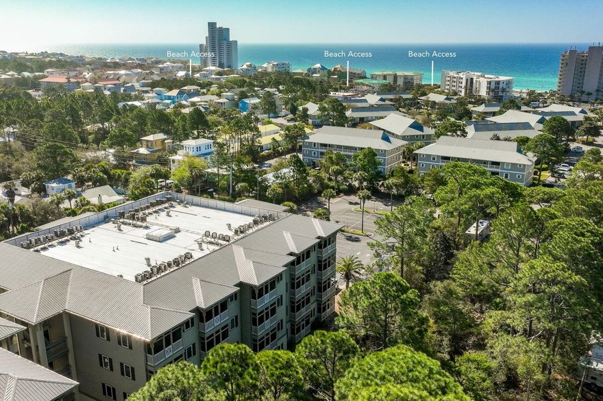 HUGE PRICE IMPROVEMENT! Seagrove Highlands #2107 is a stunning fully-furnished and immaculately maintained 2-bedroom unit in the heart of Seagrove Beach. Upon initial approach, you are greeted with soaring 10' ceilings coupled with stunning refinished travertine, and a beautifully curated coastal color palette. A gourmet kitchen offers an abundance of custom cabinetry, a stainless-steel appliance package and pantry. Both the primary suite and guest bedroom are spacious in size offering tall ceilings, beautiful hardwood floors, spacious closets while sharing a full bath. When it comes to ultra-luxe living, the allure of Seagrove Highlands remains unrivaled. The intimate lakeside community is tucked away behind the private gated entrance and bordered by lush vegetation reigning on over 3 acres. The sought-after complex affords residents with a spacious swimming pool, controlled access, walking distance to the nearby public beach accesses, lake with viewing deck, grilling area, golf-cart parking, and greenspace. Guests also can also enjoy local eateries and shopping at the new Greenway Station in Seagrove featuring Canopy Road breakfast cafe, Turbo Coffee, Local Cantina, Pecan Jacks, Jonah Allen Art Gallery and much more conveniently located just a few minutes away. 

"Seagrove Escape" conveys fully furnished and turn-key, with a storage unit perfect for beach toys. With strong rental potential - annual revenue potential of over $25,000 a year - makes this a compelling opportunity for both investors and second-home residents alike. Inquire today to arrange a private viewing and start living the coastal lifestyle you deserve. 
