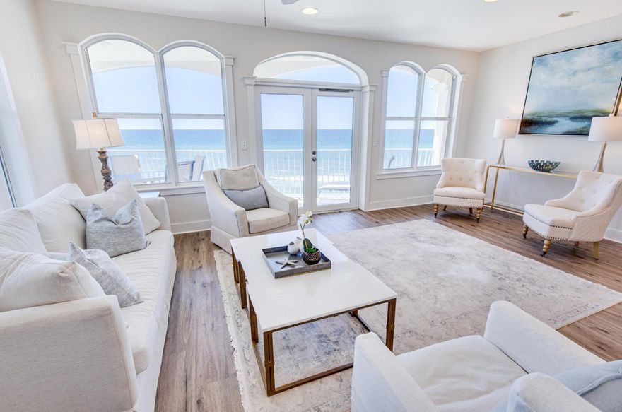 Nestled between Rosemary Beach and Seaside is this fabulous gulf front condo. Open the windows to take in the smell of salt air.  Step onto your large balcony to experience tropical breezes up close and personal.  The open floor plan boasts stunning views from both the living room and the spacious kitchen.  With 3 bedrooms, 3 full baths, and an enclosed bunk room, there is plenty of room to share with family and friends.  The master suite offers a king-sized bed, jetted tub with separate shower, and double sinks.  Two guest rooms each have access to a full bath and the bunk beds are in a separate room off the hallway.  There is a laundry room with a full-size washer and dryer to accommodate larger groups of guests.