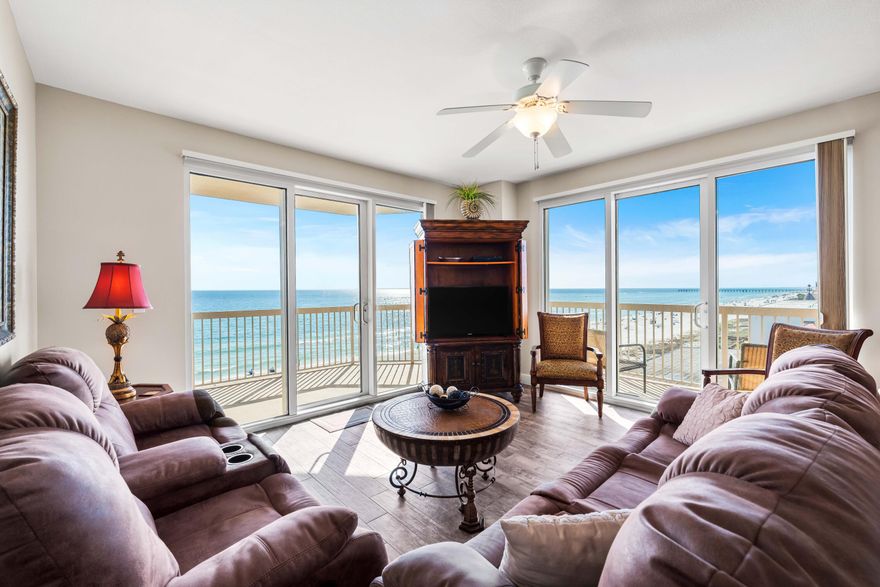 Wake up to the sound of rolling waves and endless Gulf views in this stunning 3BR/3BA gulf-front condominium at Sunrise Beach Resort, perfectly positioned just steps from the sugar-white sands and turquoise waters of Panama City Beach. Designed for both relaxation and refined living, this exceptional residence offers a seamless blend of comfort and sophistication. Inside, the spacious, sunlit living area boasts floor-to-ceiling windows that frame breathtaking water views, creating the perfect space to unwind. The gourmet kitchen is a chef's dream, complete with sleek, modern appliances and ample counter space for effortless meal preparation. Whether dining at the generous dining table or enjoying morning coffee on your private balcony, every moment is enhanced by the beauty of the Gulf. Retreat to serene and well-appointed bedrooms, each featuring an ensuite bath for the ultimate in comfort. Additional conveniences include a private washer/dryer, central air conditioning, and exclusive access to a gulf-front poolthe perfect way to unwind after a sun-soaked day on the shore. Situated near M.B. Miller County Pier, Coconut Creek Family Fun Park, and the area's top dining and entertainment, this exceptional condo is ideal as a primary residence, vacation getaway, or investment opportunity.