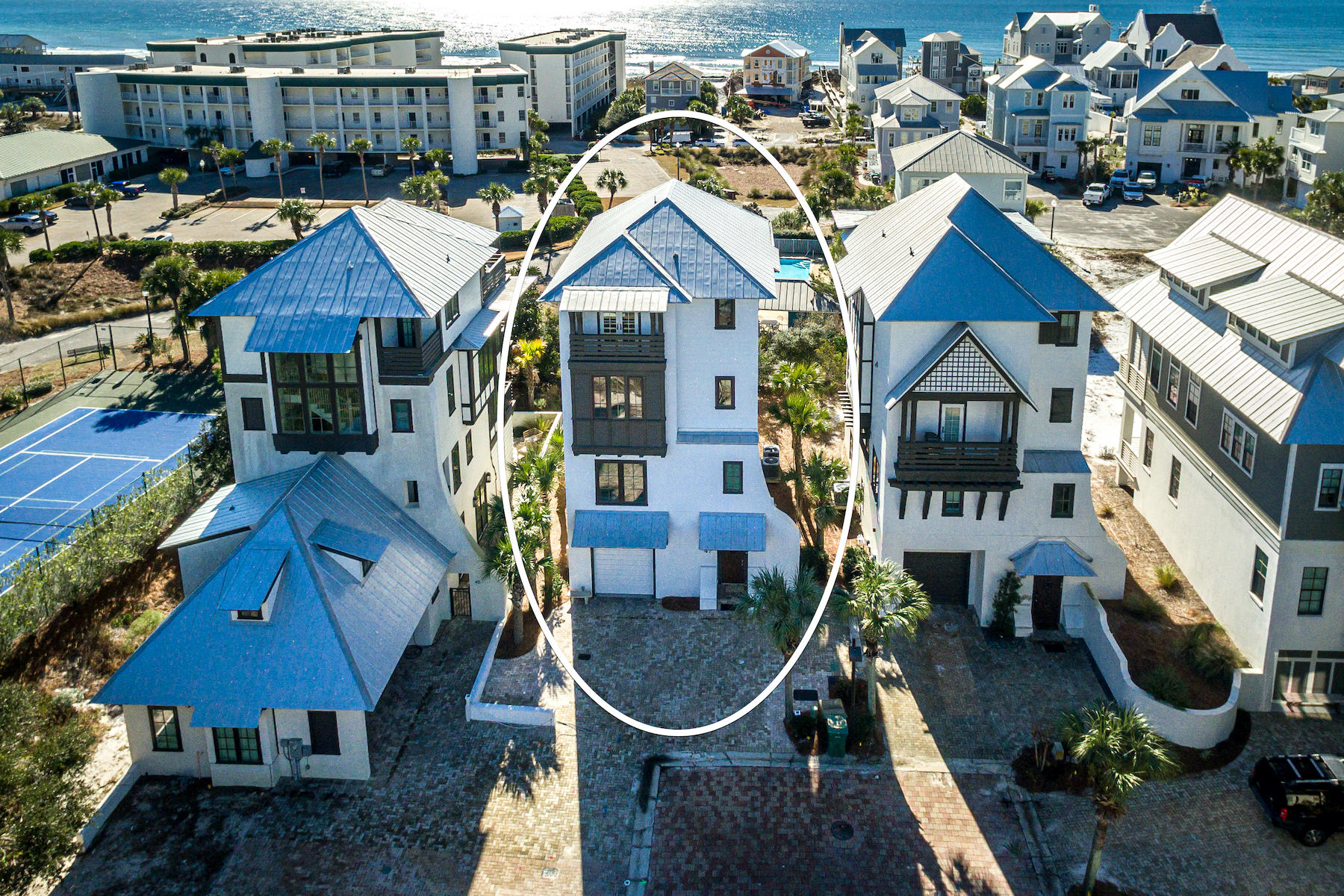 South of Scenic Highway 30A and located close to Eastern Lake, this better-than-new five bedroom luxury property offers mesmerizing Gulf views, a quick stroll to beach access and convenient to Seagrove Beach. Boasting high-quality block construction and a spacious floor plan, a private elevator provides easy access to each level of the home. Notable finishes include shiplap walls, marble counters and showers, custom closets, and Rohl and Baldwin fixtures and much more. Smart-home technology allows you to adjust thermostats control the security system, lights, and door locks at the touch of a button. The chef's kitchen, fitted with Wolf and Sub-Zero appliances opens to a dining area while the expansive, Gulf-facing balcony with retractable doors provides a perfect place to enjoy Gulf views.