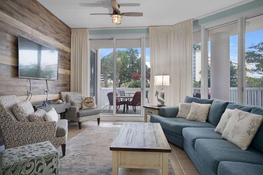 Located in the wonderful St. Lucia at Silver Shells in the heart of Destin, this DAZZLING 3-bedroom 3-bathroom condo would make a great Investment Opportunity or Primary/Secondary residence!  This unit is located on the ground floor and has an extended outdoor patio that is enclosed with a fence, and direct access to the BBQ area. Inside, you'll enjoy this Beautiful fully furnished and impeccably maintained unit with 10 ft ceilings that has tasteful decor and floor-to-ceiling windows providing ample amount of natural light. The kitchen is equipped with an abundance of cabinet storage, granite countertops, breakfast bar, stainless appliances and fridge with ice and water dispenser. A great deal of space inside to share those memories that last a lifetime with those who mean the most to you!