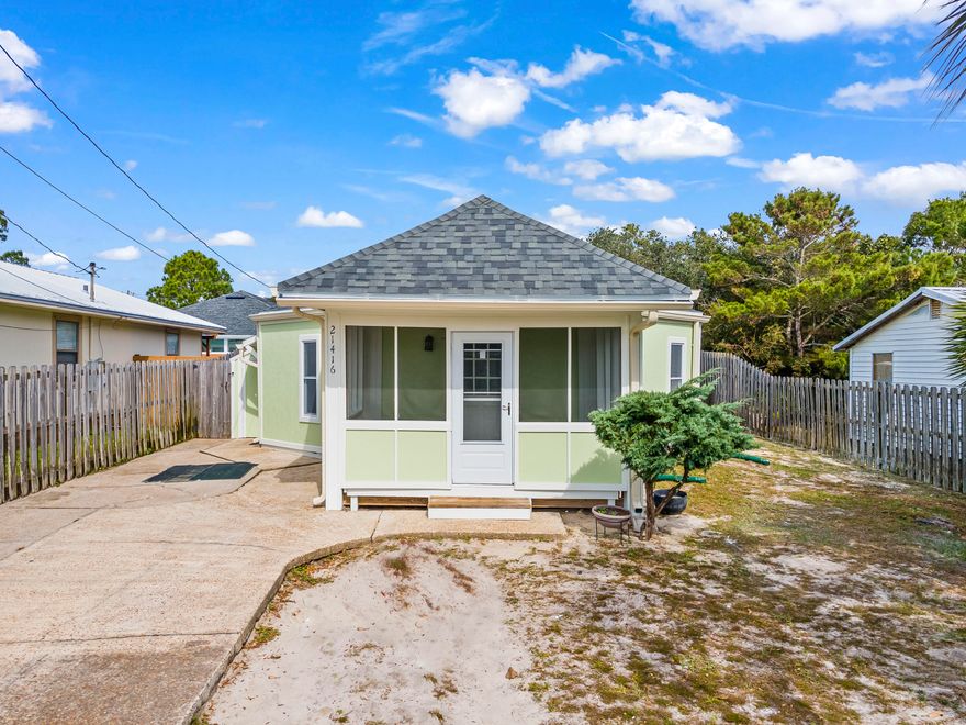 This Cute as a button little beach bungalow on the West end of Panama City Beach is a must see!  When you enter you'll see the high cathedral ceilings with exposed beams in the living room. Travel on to the bedrooms and you'll notice the original tongue and groove wood ceilings. Kitchen has a breakfast bar and pantry for added storage. October '20 Freshly painted interior and exterior & New Roof.This property is situated new the wonderful amenities of Florida's beautiful Emerald Coast. Close to shopping, entertainment,  and the beachside communities of Rosemary, Carillon, and Alys Beach. It's strategic location makes this a great started home or short term rental. Seller is offering a One Year Home Warranty.