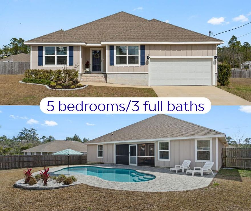 **OPEN HOUSE SATURDAY ONLY | 1130-130PM** No need to wait on a new home to be built-this 5 bedroom beauty comes packed w/upgrades AND your very own private in-ground gunite pool! This 2500sqft+ home is big on size and affordable living, w/low county taxes, energy efficiency, & cheap insurance costs. The generous square footage and layout offer a place for everyone w/5 good sized bedrooms, all with generous closets for storage space. And with 3 FULL bathrooms, no one is fighting for counter space! Entertaining is also a dream here-no mosquitos in the screened in back patio, overlooking a .33acre backyard. You're in Florida now, so you'll be able to enjoy your new pool oasis 8+months out of the year! Please note all the details the current owners have improved on to truly elevate this hom