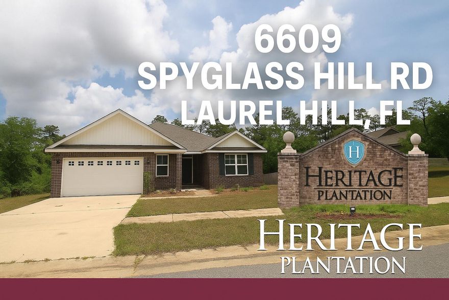 Real Estate Owned. REO Spacious 5 Bedroom Sawyer Model in Heritage Plantation! Welcome to 6609 Spyglass Hill Rd in the beautiful, wooded setting of Heritage Plantation a peaceful community with underground utilities, larger homesites, and pool complex.This 5 bedroom, 3 bathroom home features the popular Sawyer floor plan, offering an open and functional design ideal for both everyday living and entertaining. The heart of the home includes a large island kitchen with white shaker cabinets, smooth top range, built in microwave, stainless steel appliances, and a corner pantry. The open layout flows into the breakfast nook, dedicated dining area, and a spacious living room with wood-look LVP flooring throughout the main areas.The primary suite is thoughtfully placed for privacy and includes an oversized walk-in closet, double vanity, and a large walk-in shower. The additional four bedrooms are generously sized with plush carpet and two more full bathroomsperfect for larger households or guests.

Step out back to your covered patio overlooking a partially wooded lot, offering privacy and space to enjoy the outdoors. The 2-car garage includes finished walls and plenty of storage space.

Don't miss this opportunity to own a stylish, contemporary home on a premium lot. Schedule your showing today.