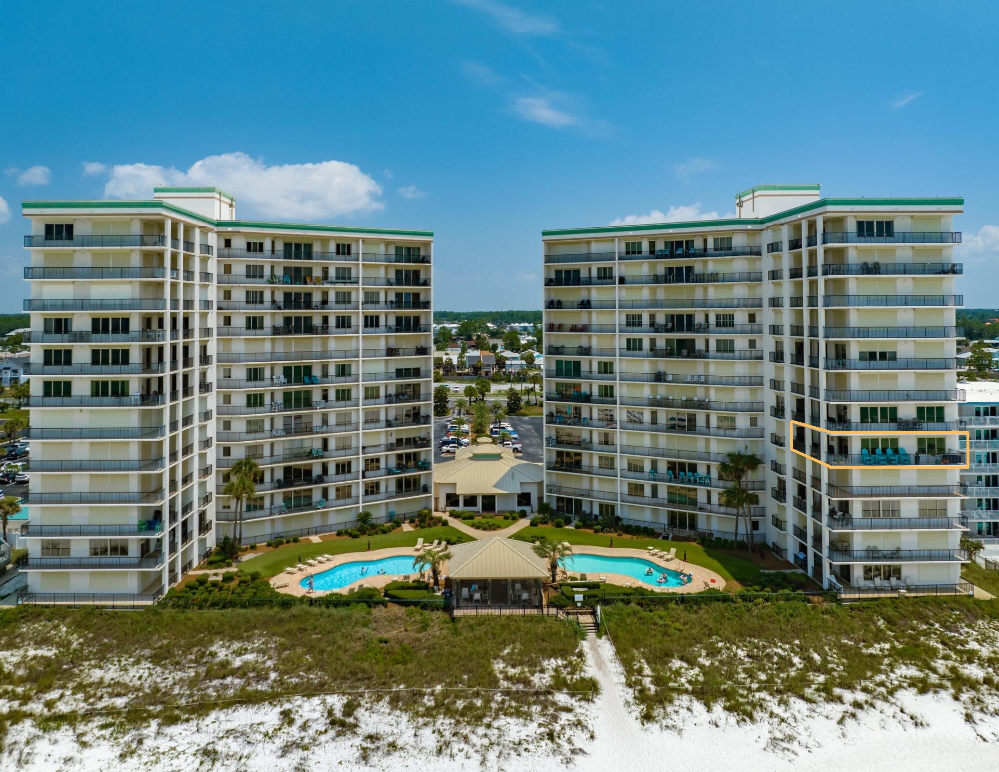 Private gulf front gated condo community. Very spacious 3 bedroom, 2 bath end unit in the East Tower with wrap balcony and comes with a private garage. Discover the epitome of luxury living in this one-of-a-kind exclusive non-rental beachfront condo where every detail has been meticulously crafted. Stunning updates throughout, new luxury flooring featuring exquisite tile in the bathrooms to the custom cabinets and backsplash that adorn the gourmet kitchen. The recent upgrades, include a new water heater, new appliances, ice maker, and a brand-new washer and dryer. The contemporary lighting is paired with elegant woodwork. The quartz countertop adds a touch of sophistication to the kitchen.