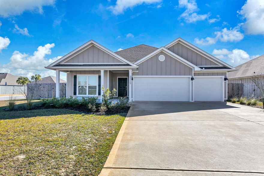 Calling all Vets! VA Assumable at 2.75%!! Come settle in this gorgeous DR Horton craftsman in the Forest Bay Community, convenient to all military installations. This half-acre beauty sits a mere minute walk from the massive community pool. This ''Destin'' floor plan is an intentially designed 4 bedroom, 3 full bath home with a huge 15 ft covered patio and desirable 3 car garage. Stretch out in the open floor plan concept that boasts a large breakfast nook & separate dining area. The design is both spacious and cozy as the FL sun fills the common areas, reflecting the vinyl plank flooring throughout. Both the kitchen & bathrooms sport stunning granite counter tops. The wide open kitchen also hosts 100% stainless steel appliances that neatly complement a large island bar & corner pantry. The carpeted Master reveals a 5x12 walk in closet and the couple's bath has double granite vanity, garden tub, and a large walk-in shower, all nestled against the pristine green grass of the back of the home. The generously sized bedrooms feature carpet and oversized closets. The back yard is fenced and well manicured thanks to the $6,000 sprinkler and irrigation upgrade. This community is conveniently located to both Pensacola NAVY installations as well as Hurlburt, Eglin, and Duke.