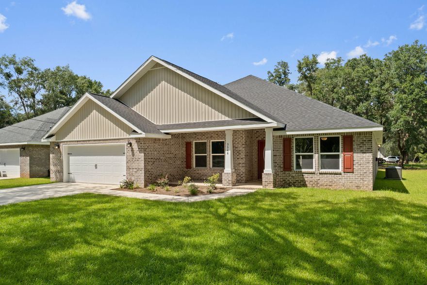 Welcome to Secret Isle! Some are calling it, 'THE most secluded neighborhood in Navarre.' A natural preserve surrounds Secret Isle which assures that nothing will ever be built directly behind the homes in the neighborhood which gives an extra sense of privacy and seclusion. This one-of-a-kind development is located just off Hwy 87, minutes from shopping, restaurants, A+ Schools, and the sugary white sands of Navarre Beach. The 'Turquoise' plan is one of the five home styles being built in Secret Isle. This affordable 5 bedroom, 3 bath brick home offers an open floor plan that you'll love. The spacious living room, dining room, and kitchen area makes it ideal for gatherings. You will find scratch/water resistant Luxury Vinyl Plank Flooring throughout, with carpet in the bedrooms. The kitchen includes stainless steel appliances, granite countertops, bar seating, solid wood soft close cabinets/drawers, and is elegantly detailed with brushed nickel hardware.  The free-flowing floor plan offers the grand master suite with trey ceilings and a luxurious master bathroom that boasts a garden tub, separate all tiled shower, double vanities, and two large walk-in closets. Are you going to be one of the few to call Secret Isle Home? Call today for additional details! Photos of a similar home. Check out the 3D tour!