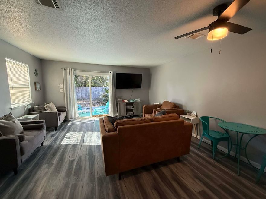 *Renovated Townhouse with NO HOA!*Discover your new home in this beautiful townhouse, ideally situated with close access to shopping centers & the stunning beach! This charming two-story residence boasts an updated kitchen, laundry area, & a convenient half bath located on the ground floor.Venture upstairs to find both spacious bedrooms. The oversized master bedroom features a large walk-in closet & a private balcony that offers serene views of the backyard. The second bedroom, faces the parking lot, ensures comfort & tranquility.Shared full bathroom conveniently located upstairs, nestled between the master and guest bedrooms. Remodeled  backyard.The townhouse comes furnished .operating as a successful Airbnb