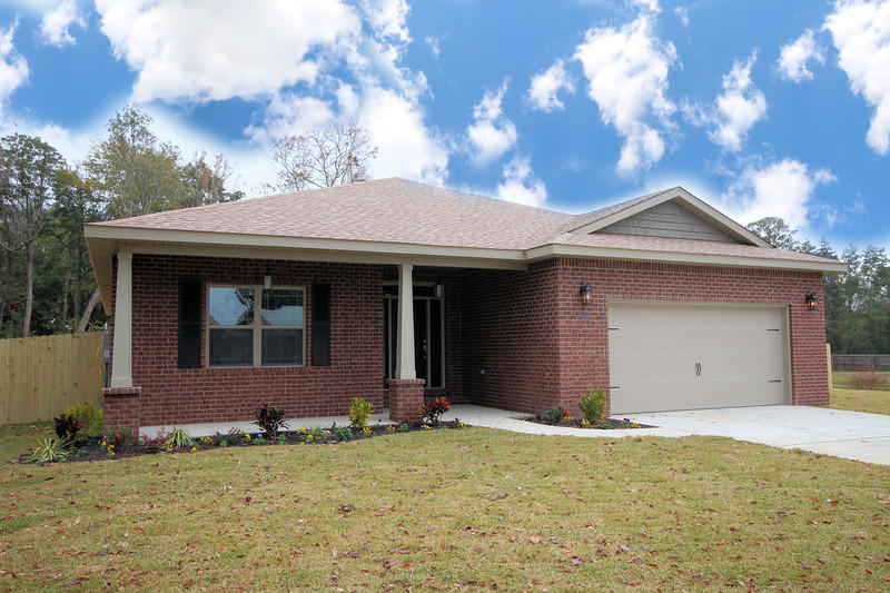 Brick new construction located near Eglin and Hurlburt. 2-10 builder warranty, 1 yr termite bond. Open concept 5 bed, 3 bath home with grand covered front porch opens to a gorgeous foyer chandelier. Coveredback porch off living room and master bedroom. On-Trend Wood inspired tile flooring throughout living areas and bathrooms. Carpet in bedrooms, Quartz counters in kitchen and master bath, marble in guest baths. 4 x 10 kitchen island open to living room. Master bath tiled shower and separate garden tub. Office or reading room of master bedroom. Large yard room to park RV or boat and plenty of room for a poo