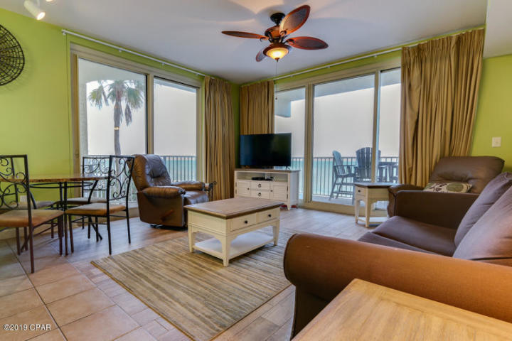 PERFECT 3RD FLOOR ELEVATION!! This Type ''E'' floor-plan (1131stft; 2Bbed/2.5bath plus bunk) is the most sought after floor-plan in the building. Pair the superior layout with the corner location and you've got this one of a kind condominium. Enjoy unobstructed panoramic views of the pool and beach from the large wrap around balcony. This fully furnished offering is tiled in the living area, has stainless steel appliances, & plantation shutters in the master and 2nd bedrooms. Shores of Panama is one of the most luxurious communities you will find on Panama City Beach offering unparalleled amenities including a massive 14,000 sq. ft. gulf side pool and hot tub, large heated indoor pool & hot tub, covered on-site parking deck, health center with fitness equipment, spa, sauna, massage therapy