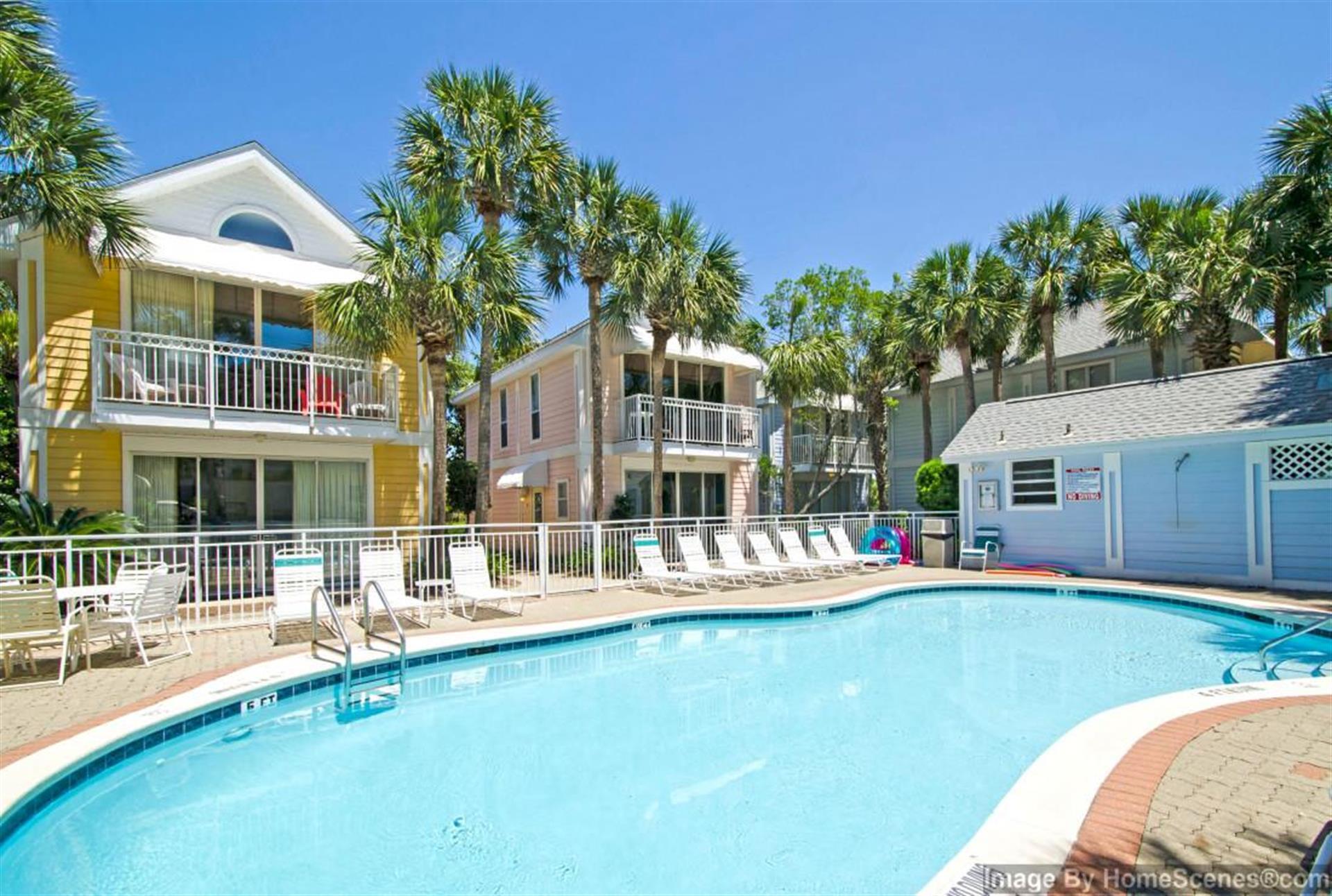 Location! Location! Location! Florida Charm Vacation Nantucket Cottage Rental! The Nantucket Cottages have a tropical heated pool nestled amongst tropical landscaping and offers a laundry facility and Wi-Fi Internet access. Rare opportunity to own this 2 Bedroom / 2 Bath Nantucket Cottage. Located in the HEART of Crystal Beach directly across the street from the Crystal Beach Public Access, this unit is also walking distance to several great restaurants including Soleil Destin located in the Inn at Crystal Beach with amazing Gulf front dining as well as Camille's, another local favorite. You are just minutes from grocery stores, amazing shopping at Destin Commons or the outlet mall.