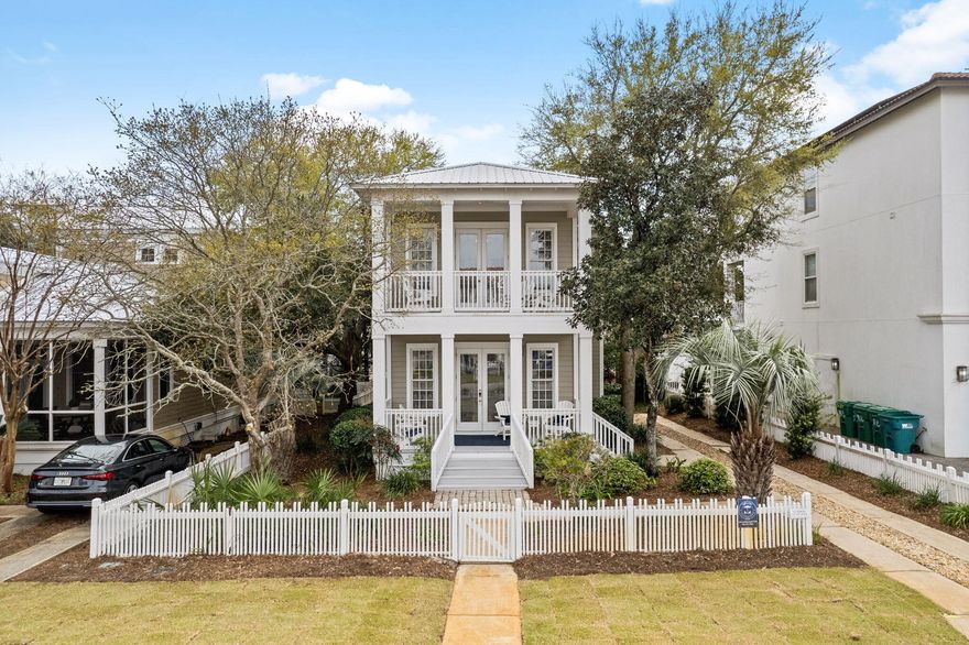 Coastal Elegance Meets Rental Potential, welcome to This Perfect Gulf Coast Getaway in desirable Frangista Beach, designed for relaxation and investment potential. This beautifully furnished home blends coastal charm with modern comfort, offering a perfect escape just steps from the beach. From the moment you arrive, the inviting white front porch welcomes you. Sip your morning coffee or evening cocktail in this peaceful setting before taking a leisurely stroll down to catch the sunset at the beach or on the scenic, winding path to the community pool--conveniently located right behind the home.  With access to two private, easily accessible, deeded beaches, your beach days here are effortless. Step inside to discover an open and airy coastal retreat adorned with coastal touches and durable finishes such as ceramic plank flooring throughout the first floor. The living room is designed for comfort, and the dining area is perfect for gatherings, featuring a large farmhouse table and a breakfast bar. The gourmet kitchen impresses with granite countertops, stainless steel LG appliances, and a full set of essentials for any occasion. This home's efficient and well-planned layout maximizes space and rental potential.  The downstairs master is spacious, easily accommodating a king bed and double bunks. It also features a large walk-in closet and an en-suite bath with a shower/tub combo. French doors open from the suite to a serene back patio overlooking the lush green space and majestic oak trees. On the second floor, a split floor plan ensures privacy for the upstairs master suite. This private suite also boasts a covered balcony, two closets (including a walk-in), and a large master bath with coastal touches and travertine flooring, soaking tub, and separate shower. In addition to the master suite upstairs, the third bedroom serves as a double queen bunk suite complete with a private bath, soaking tub, and separate shower. A full-sized washer and dryer are conveniently located downstairs. Proven rental history, making it an excellent investment opportunity. The Beach is more than a destination, it's a lifestyle. Whether you're looking for a dream second home or a high-income rental property, this coastal retreat offers both. Don't miss this rare opportunity and schedule your private showing today!