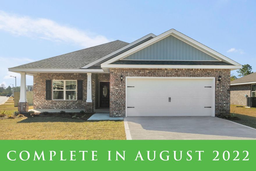 New construction to be completed 8/16/22. The famous Carlos Plan is now building on Watkins St in Pace! This 3 bedroom 2 bath brick home offers exactly what you are looking for. Wide open living room, dining room and kitchen space lined with Luxury Vinyl Plank Flooring. This floor plan offers a spacious master suite, a luxurious master bathroom including a separate garden tub, a stand up tile shower & double vanities. The kitchen includes solid wood cabinets with soft close doors & drawers. 3cm Granite in kitchen and bathrooms. High end finishes include vaulted ceilings in the living room & a single trey ceiling in the master bedroom, brushed nickel fixtures, lever style door handles & more! Exterior offers sod and a privacy fenced-in back yard. Photos of a similar home.