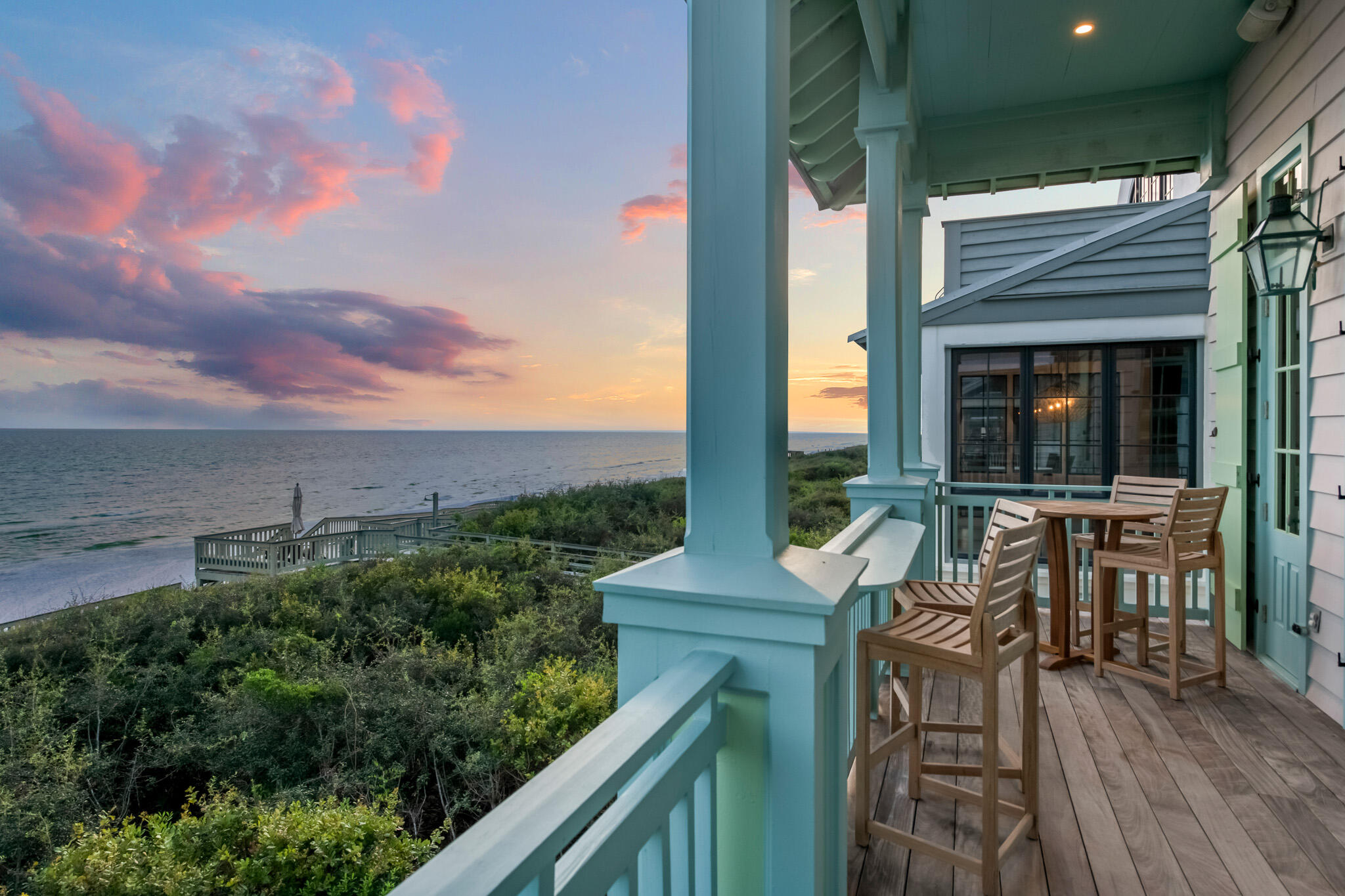 Nestled within the charming enclave of Rosemary Beach, where white sandy shores meet azure Gulf waters, you'll discover the epitome of coastal luxury living inside this Gulf Front beach cottage. This exceptional 4-bedroom, 4-bathroom home offers a captivating blend of elegance, modernity, and breathtaking views that will leave you spellbound.As soon as you step inside to the foyer, you will immediately notice the mix of contemporary concrete scored floors, arched hallway, and shiplap running down the hallway. The first floor is home to the first of four bedrooms with accompanying bathroom across the hallway.