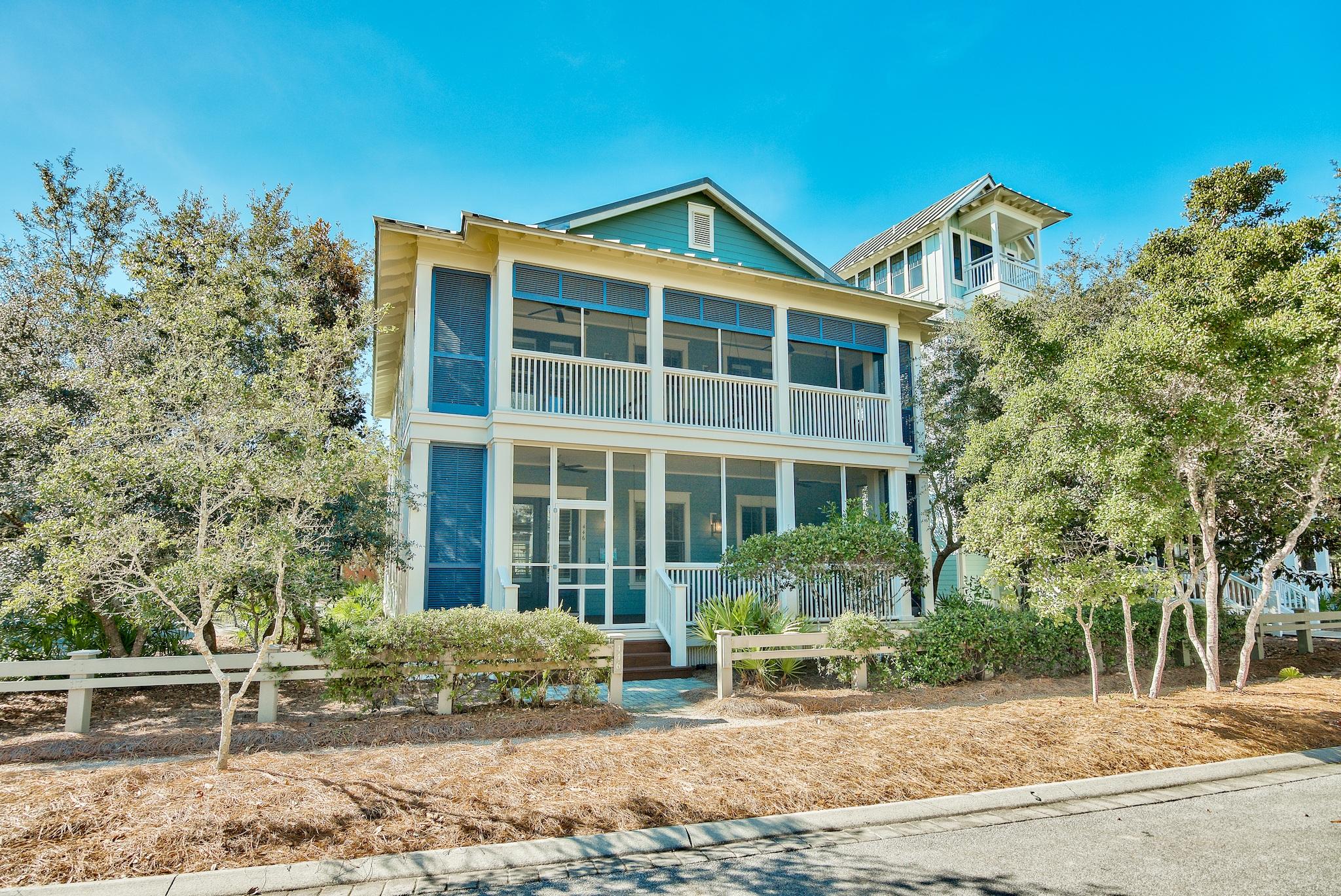 This beautiful Phase One WaterColor home sits on an oversized corner lot close to the WaterColor Beach Club and Boat House. An expansive screened porch and double front doors lead to the large family room with cozy fireplace and cottage kitchen with bright white cabinets. Throughout the home, light bamboo flooring allows for a clean open feel. Master on the Main w/walk in closet.The dining room has access to back patio between the home and one car garage with carport. An outdoor shower, and mud room/laundry room add to the amenities list on level one.Upstairs you'll find three additional bedrooms, one of which is a bunk room, a bonus second family room, a morning kitchen and a lovely screened porch with three porch swings. Come see all this ideal Phase One WaterColor home has to offe