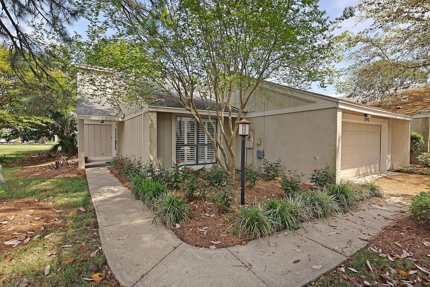 Recently renovated 3 bedroom, 2 bath property with 2-car garage, enclosed entertaining porch with view to the walking path near Linkside Golf Course. Flooring is easy-care 18'' diagonal tile or bamboo. Air conditioner, most kitchen appliances, washer/dryer, hot water heater, and roof are all 3 years new! The large open living area with wood-burning fireplace has a vaulted ceiling. Updated bathrooms and walk-in master closet are pluses. SOA charges capital contribution of 0.5% of purchase price. Linkside fees are $225/mo. Quarterly SOA fee is $119.43/mo. (Buyer to confirm all fees, measurements, and other information.)