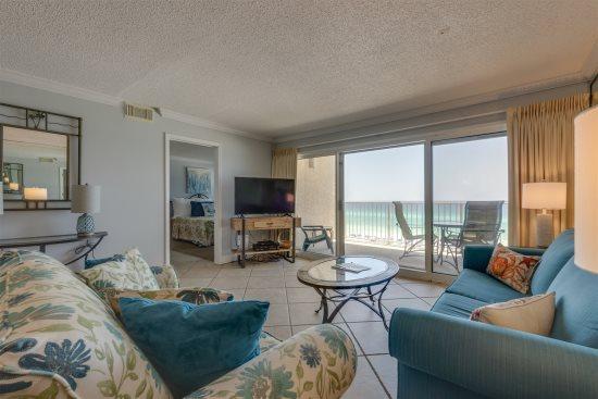 Available Jan 6, 2020-March 14, 2020Beach House is a family oriented, well maintained low density complex. The private pool is heated and has a separate kiddy pool, and gazebo for relaxing. This condo has gorgeous views from the 4th floor and is situated close to the pool. New tile in living area and kitchen. The Master bedroom has a king size bed and flat screen TV and DVD. The second bedroom has one queen bed and one twin bed as well as a Flat screen TV and DVD. Both bathrooms have been updated as well. The living room has a queen sleeper sofa and flat screen TV and DVD. Enjoy a fully equipped kitchen with microwave, oven, stove, fridge, dishwasher, custom cabinets, and a washer and dryer in the unit.No Pets!