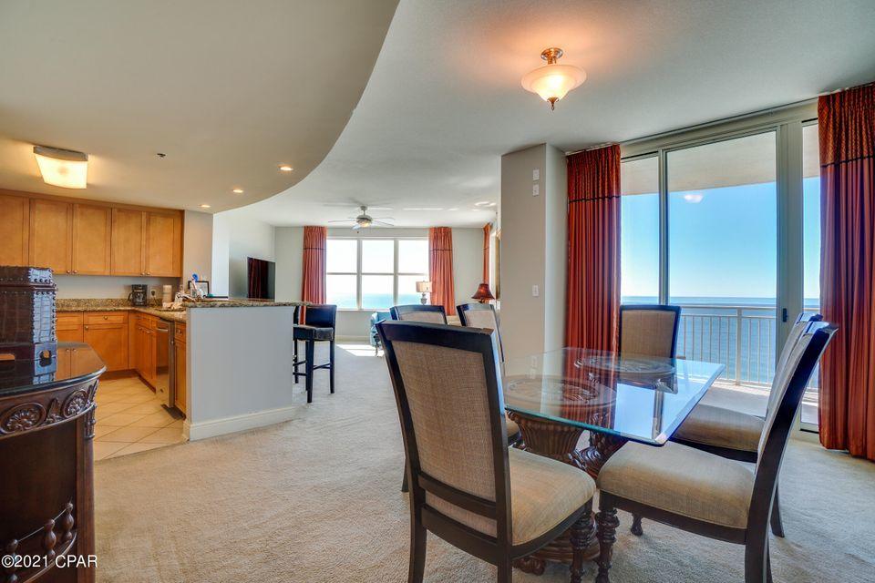 The best of the best in Panama City Beach. This is the largest floorplan in the most desired development on the beach. Tremendous views from theeastern corner location to be had from inside an outside of this terrific condo. Open and very efficient floorplan lives like a beach house in the sky. Well maintainedwith all new interior paint & in great condition. Each of the three bedrooms has their own terrace and private bathroom. Extraordinary 262sq/ft main balcony isaccessed by way of living room, dining room, and master bedroom. All the touches you'd expect in a high end luxury condo including slab granite countertops,stainless appliances, ceramic tile flooring in kitchen and wet areas, and plush carpet in living room and bedrooms.