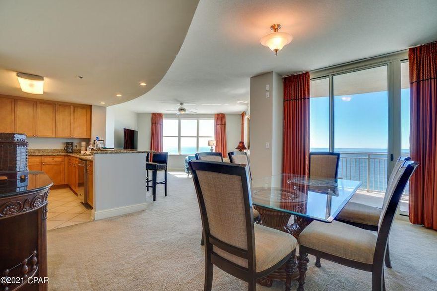 The best of the best in Panama City Beach. This is the largest floorplan in the most desired development on the beach. Tremendous views from theeastern corner location to be had from inside an outside of this terrific condo. Open and very efficient floorplan lives like a beach house in the sky. Well maintainedwith all new interior paint & in great condition. Each of the three bedrooms has their own terrace and private bathroom. Extraordinary 262sq/ft main balcony isaccessed by way of living room, dining room, and master bedroom. All the touches you'd expect in a high end luxury condo including slab granite countertops,stainless appliances, ceramic tile flooring in kitchen and wet areas, and plush carpet in living room and bedrooms.