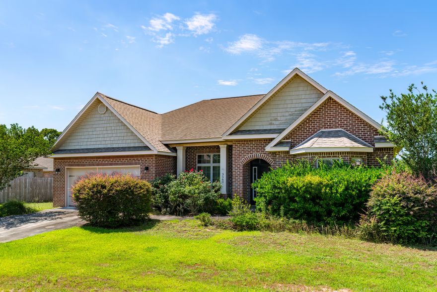 This home has a wonderful floorplan with arches, tray ceilings and a soaring ceiling  in the dining room  It features 3 bedrooms 2 baths, an office/ formal living room., formal dining room, large kitchen with granite counter tops, staggered cabinets , crown molding.   and tile flooring.   A split floorplan with sitting/office  area in the master bedroom.Shower, garden tub and double vanity.  Two additional bedrooms a hall bathroom and laundry room  on the other side of house. A  screened in back porch is a lovely place to have coffee in the morning.  The pool, although has not be used in a year, is an inground gunite pool with a fountain, water fall and lighting.  No HOA.   Small subdivision.