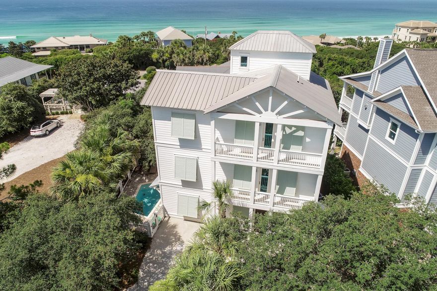''The Crown Jewel'' is renowned for being the most attractive part of a collection--this home is worthy of that high honor. As you ascend each level of this totally re-imagined home, the views will captivate you--87 Bullard Road was built on one of the highest elevations available on 30A, allowing for breathtaking sunrise and sunset memories. Featuring four bedrooms, all with en-suite bathrooms, as well as a bunk room and elevator, there is plenty of space for family, friends or guests. The exterior of the home has seen a complete renovation, from the addition of a pool to breezy new balconies, this home offers a perfect 30A experience. The ultimate facet of the crown jewel is the fourth floor, with a large balcony that provides never-ending views of the Gulf of Mexico. A true ''must-see!